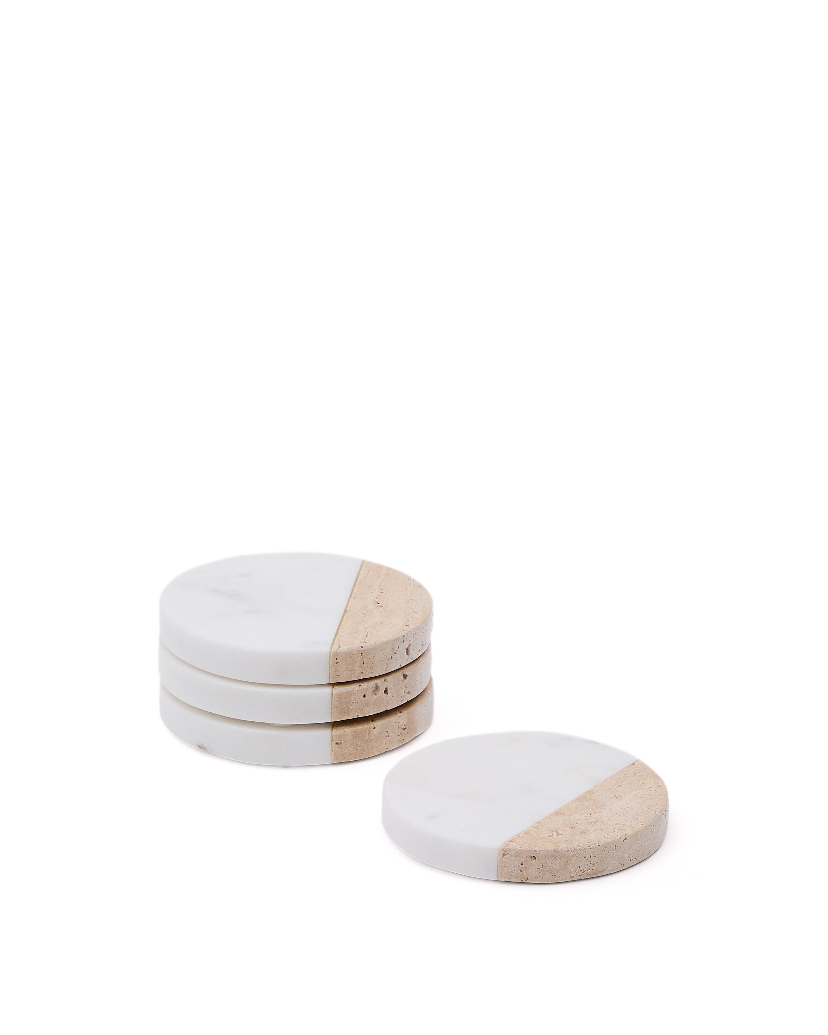 Nivol set of 4 coasters in white marble and travertine - Product Image