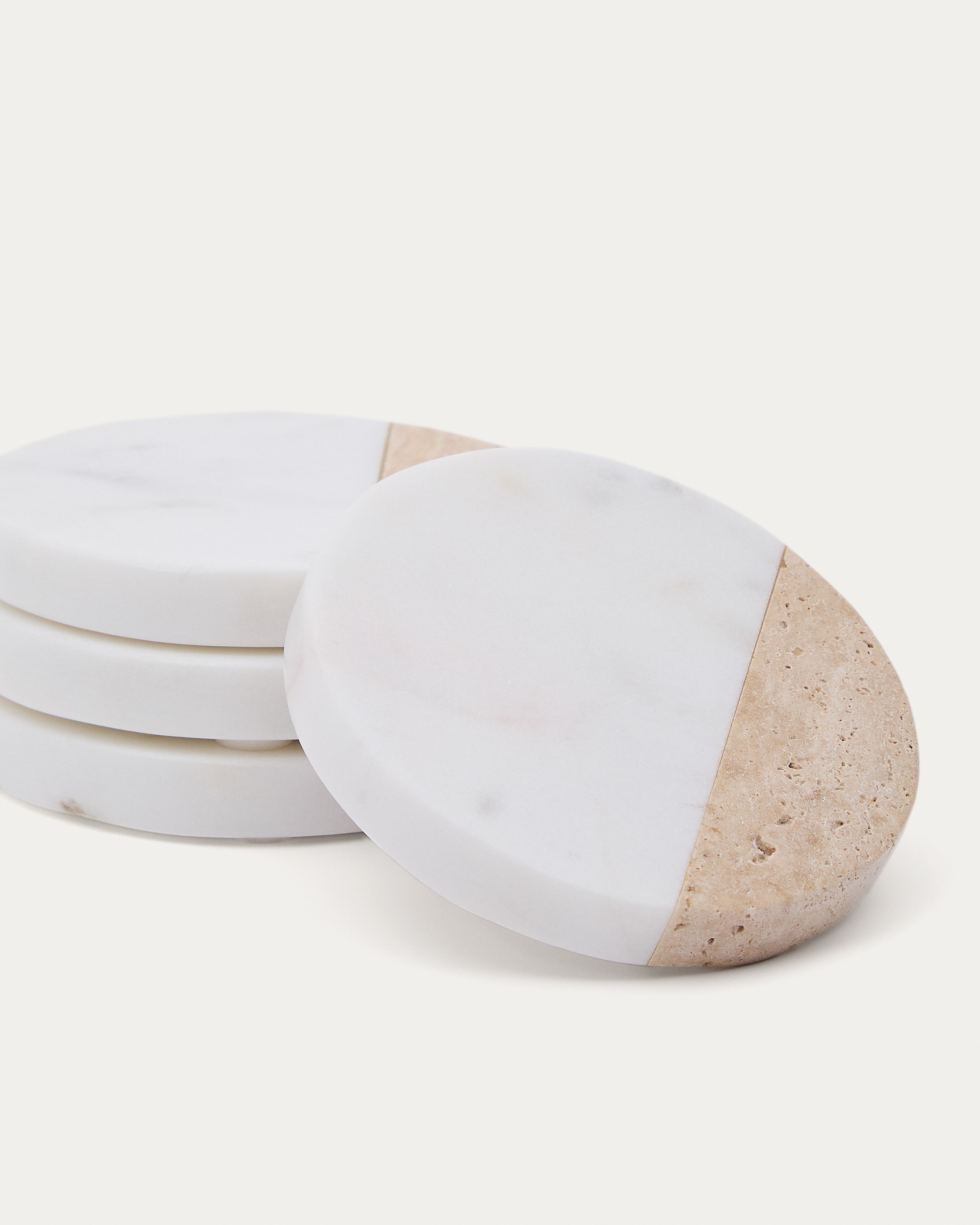 Nivol set of 4 coasters in white marble and travertine - Detail