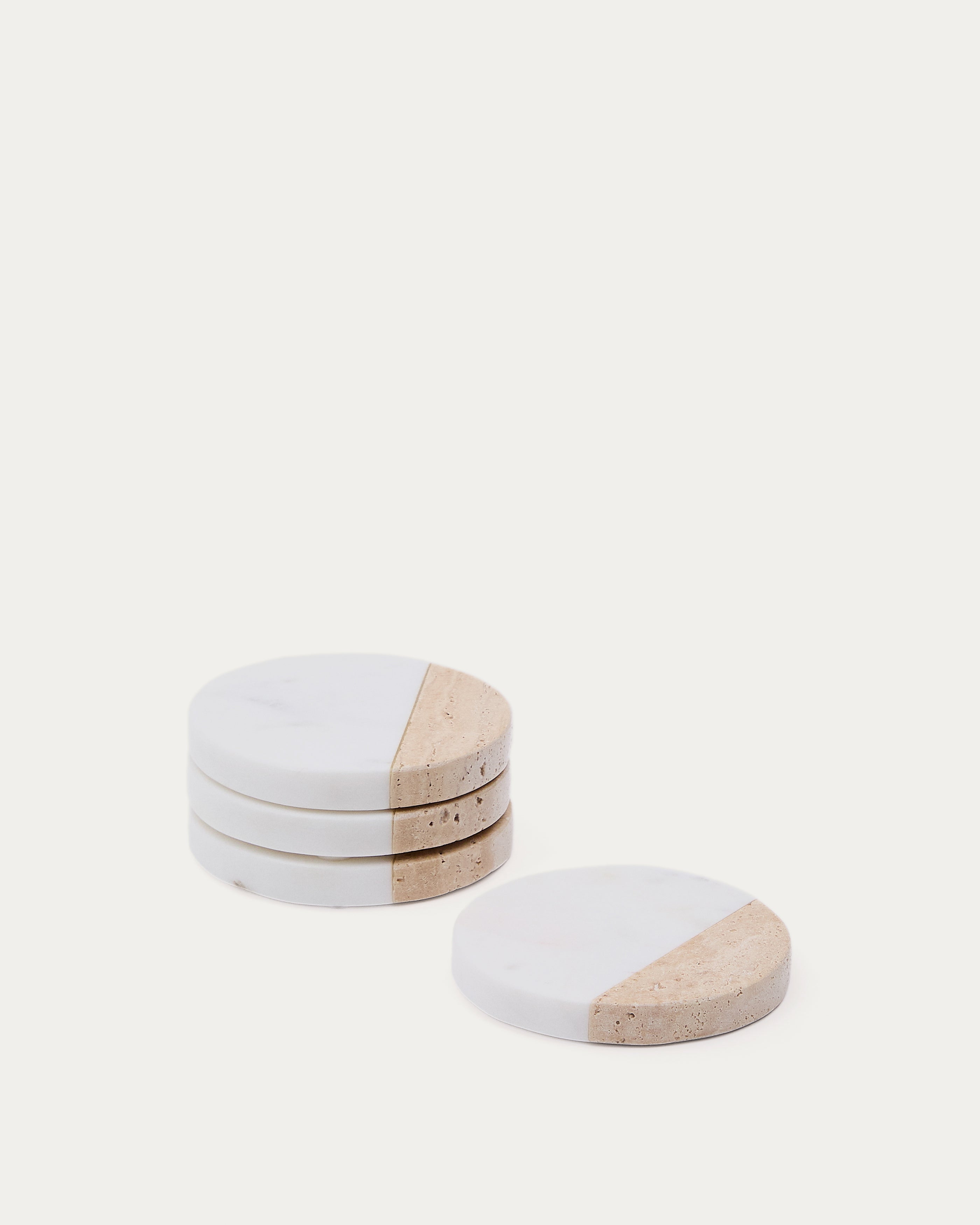 Nivol set of 4 coasters in white marble and travertine - Product View