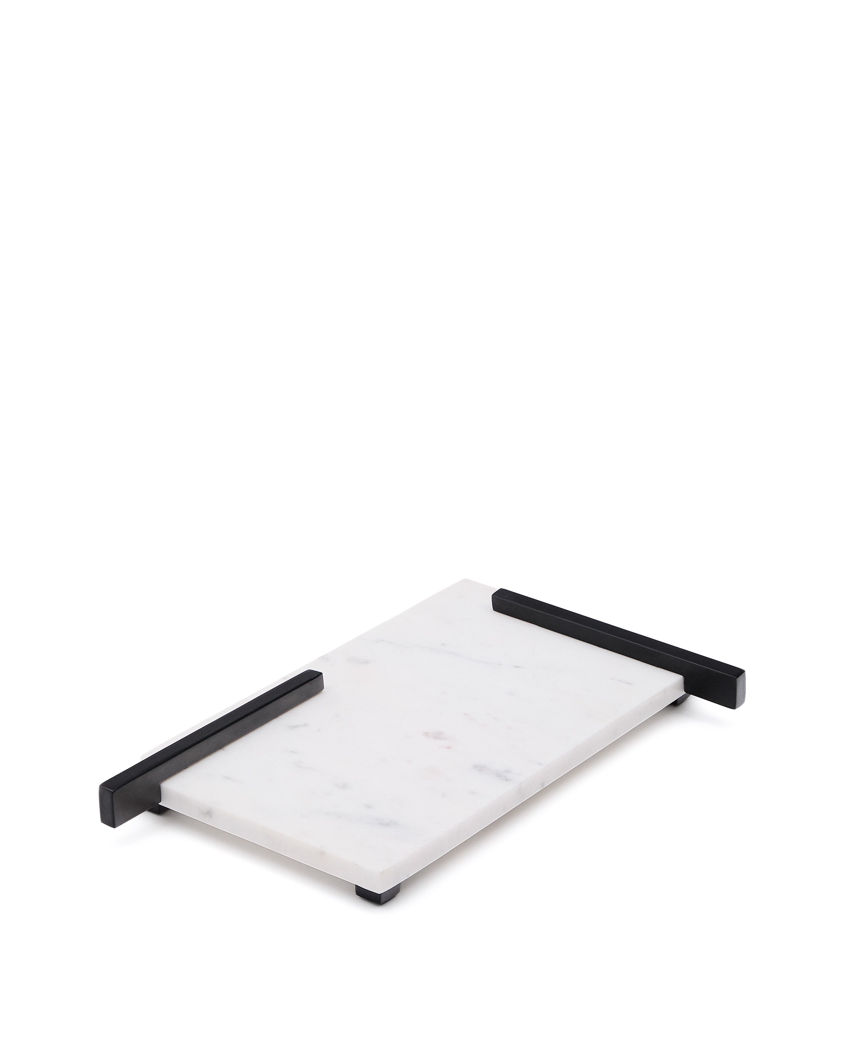 Vira serving board in white marble and black metal - Product Image