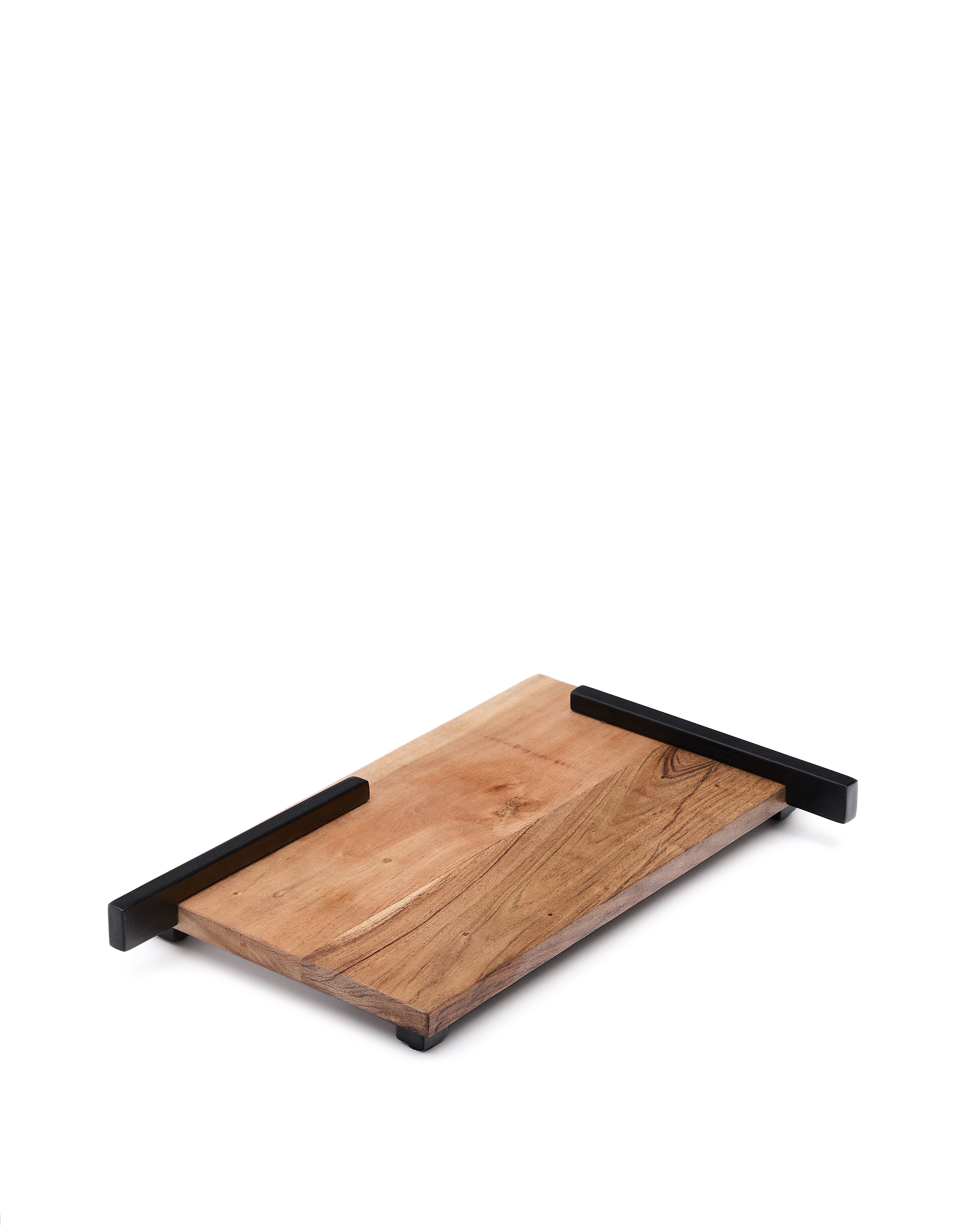Vira serving board in acacia wood and black metal - Product Image