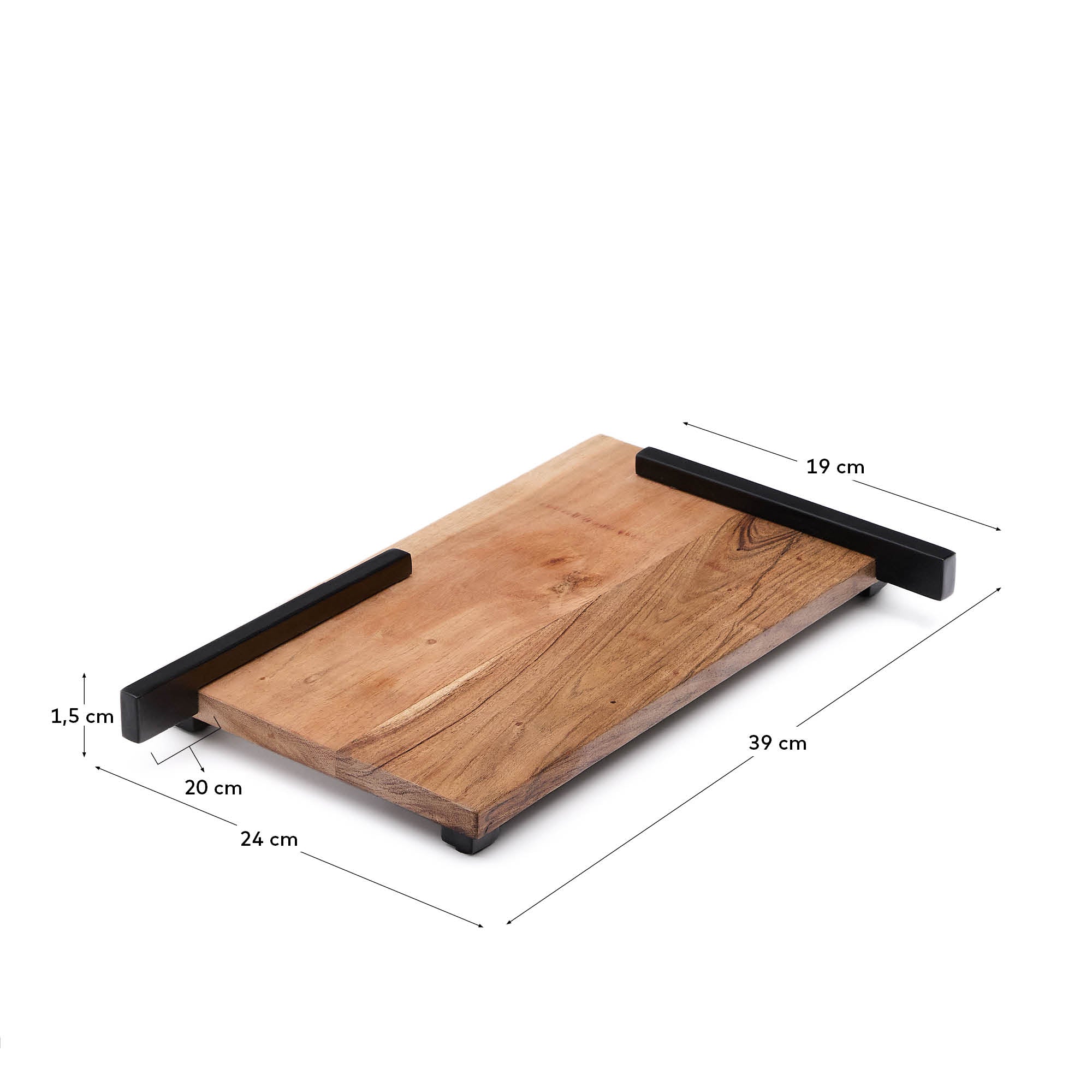 Vira serving board in acacia wood and black metal - Measurements