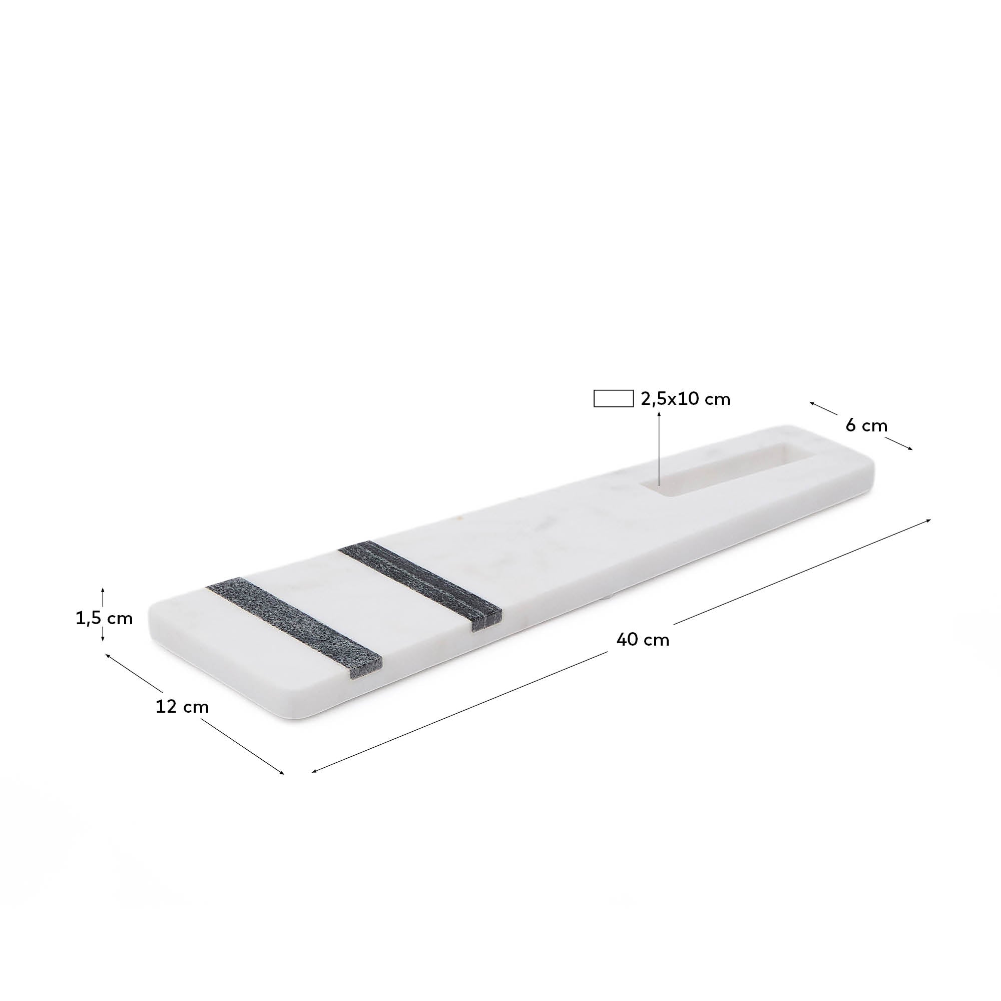 Nira small serving board in black and white marble - Measurements
