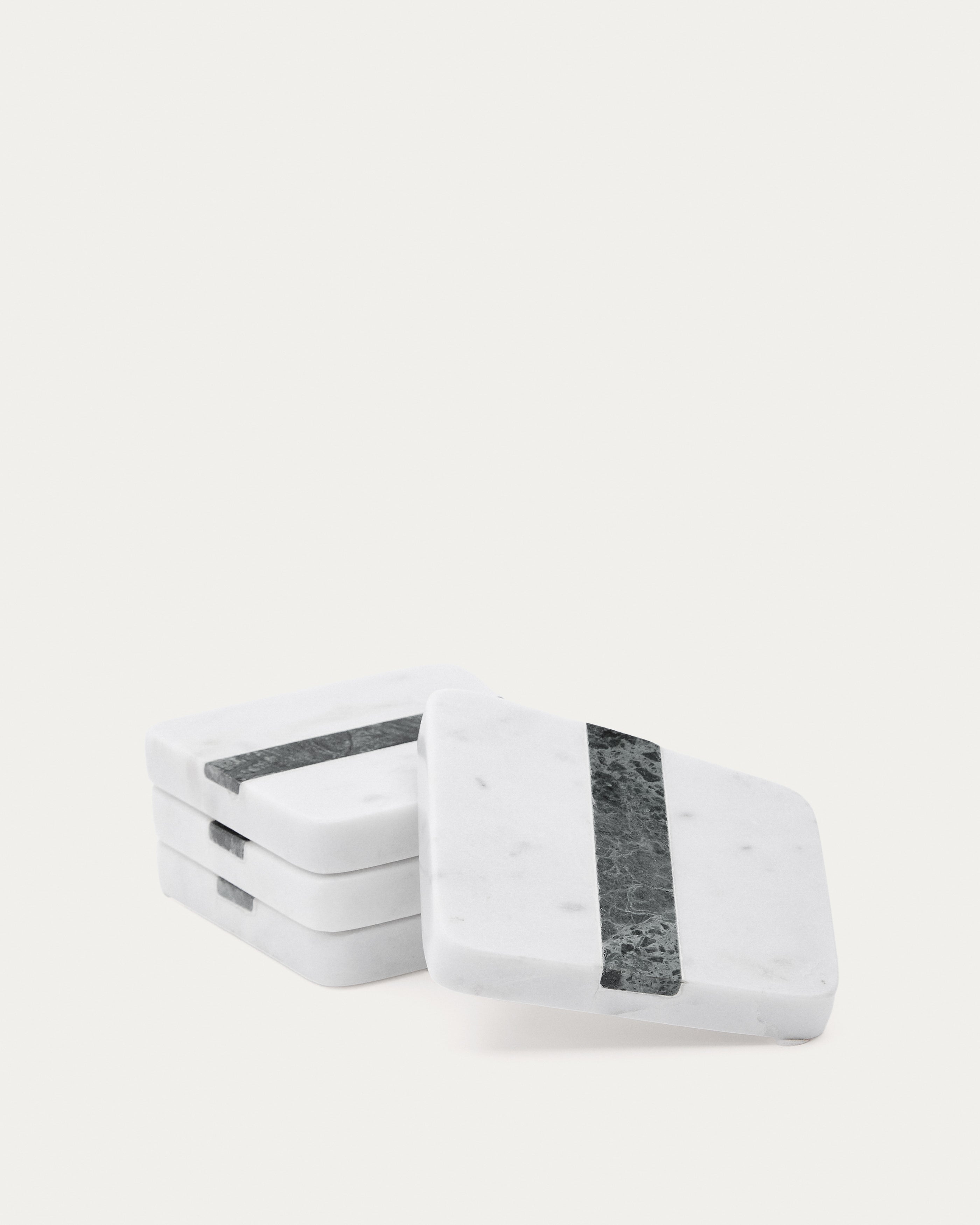 Nira set of 4 white and green marble coasters - Detail
