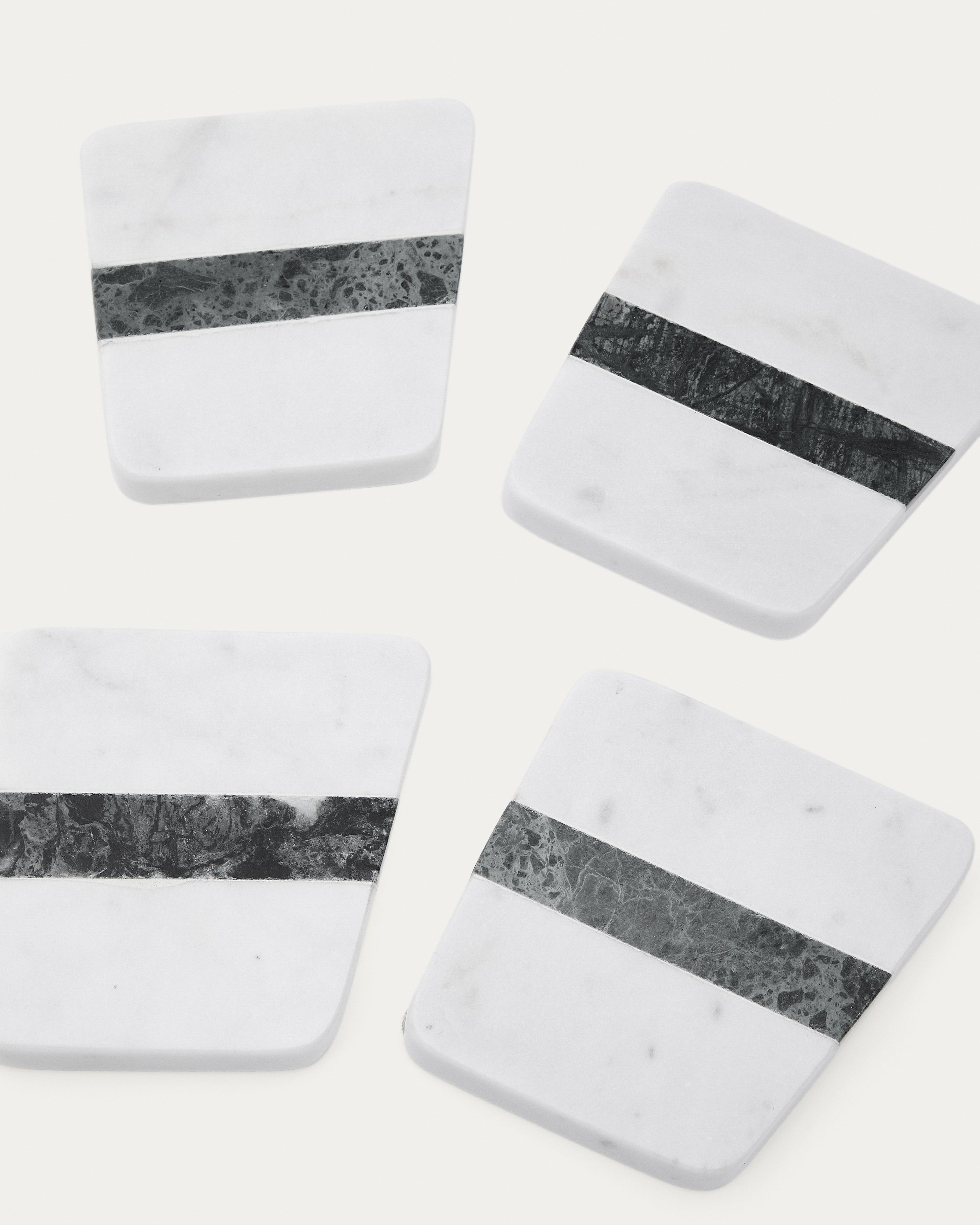 Nira set of 4 white and green marble coasters - Detail