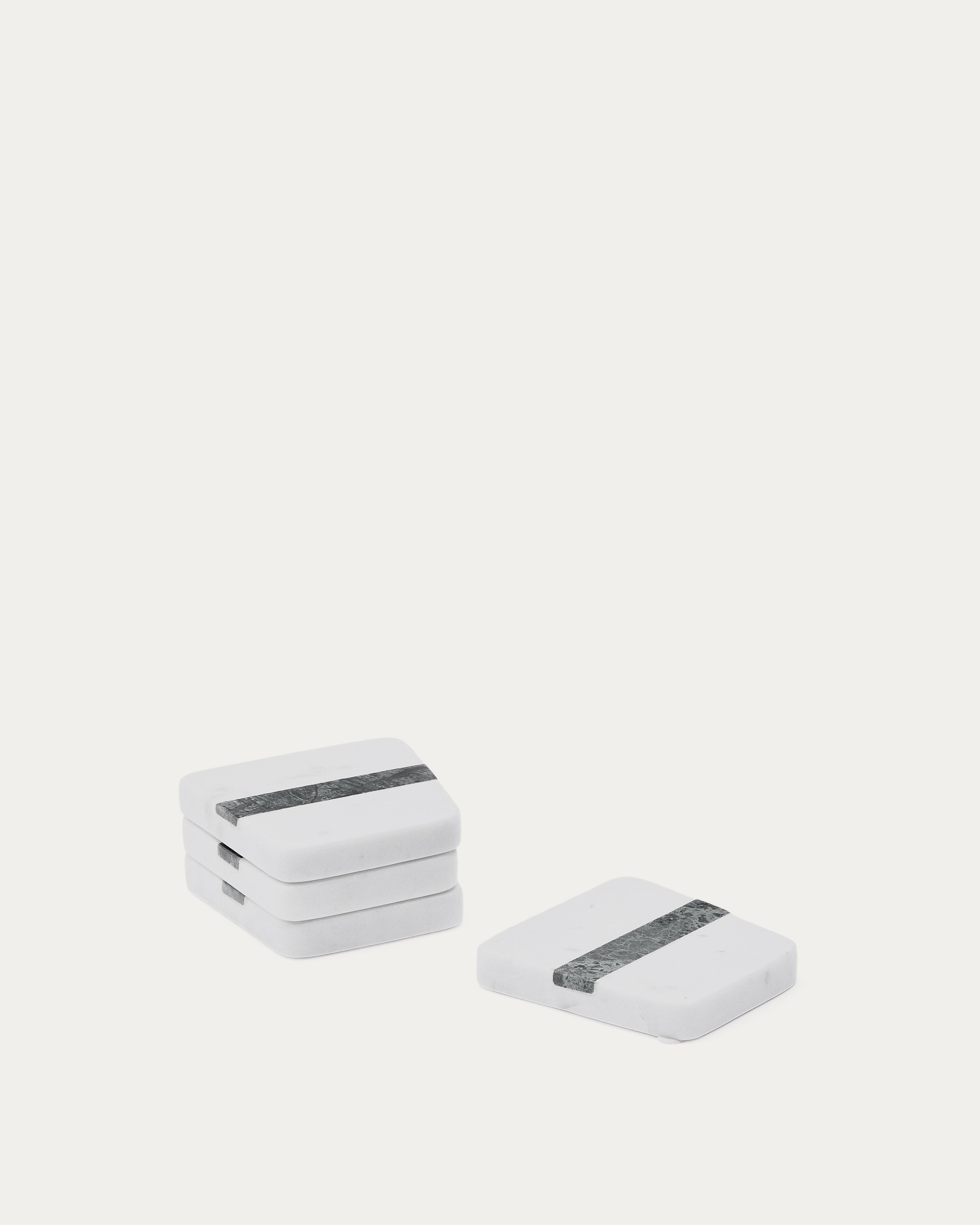 Nira set of 4 white and green marble coasters - Product View