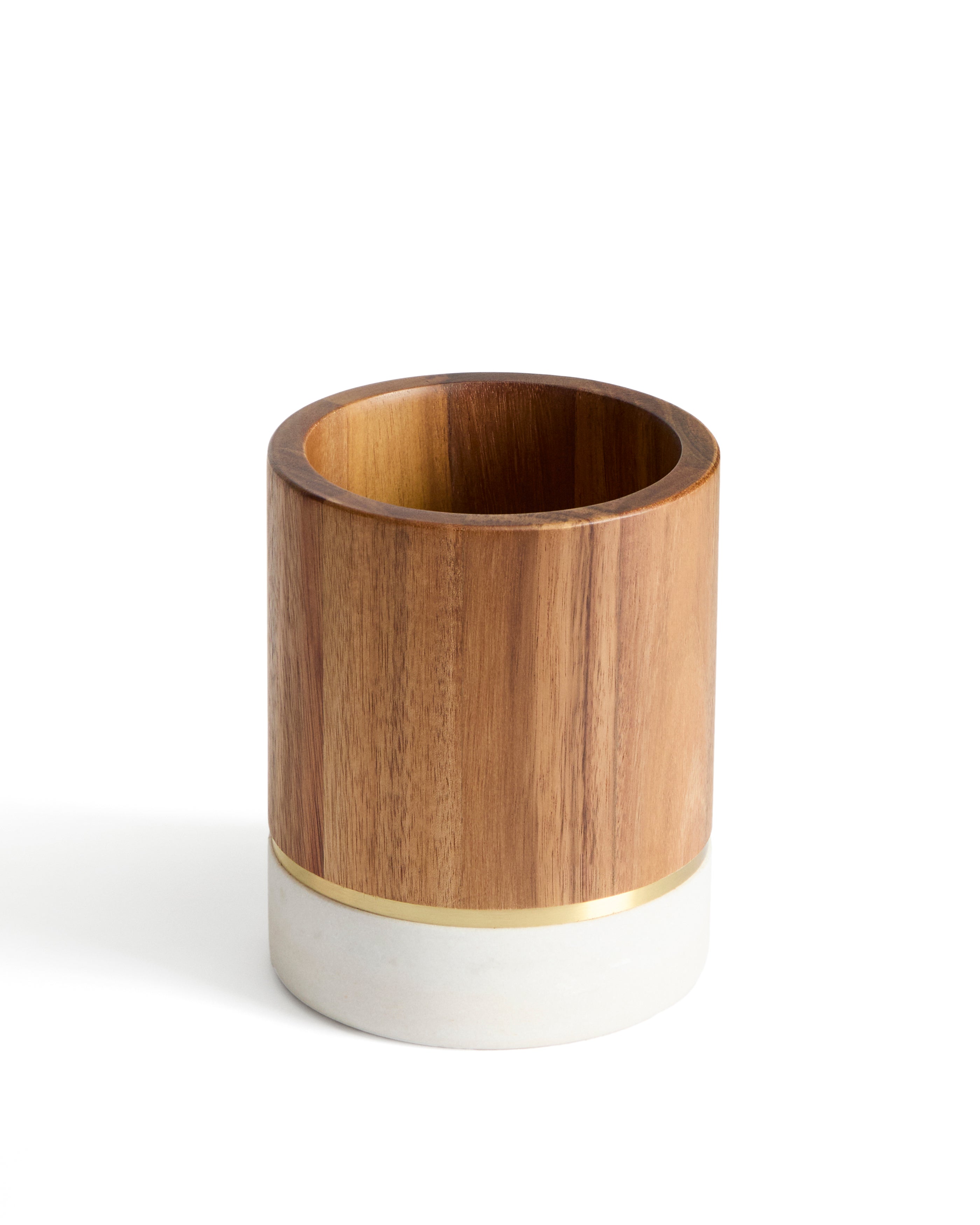 Turen utensil holder in white marble and acacia wood FSC 100% - Product Image