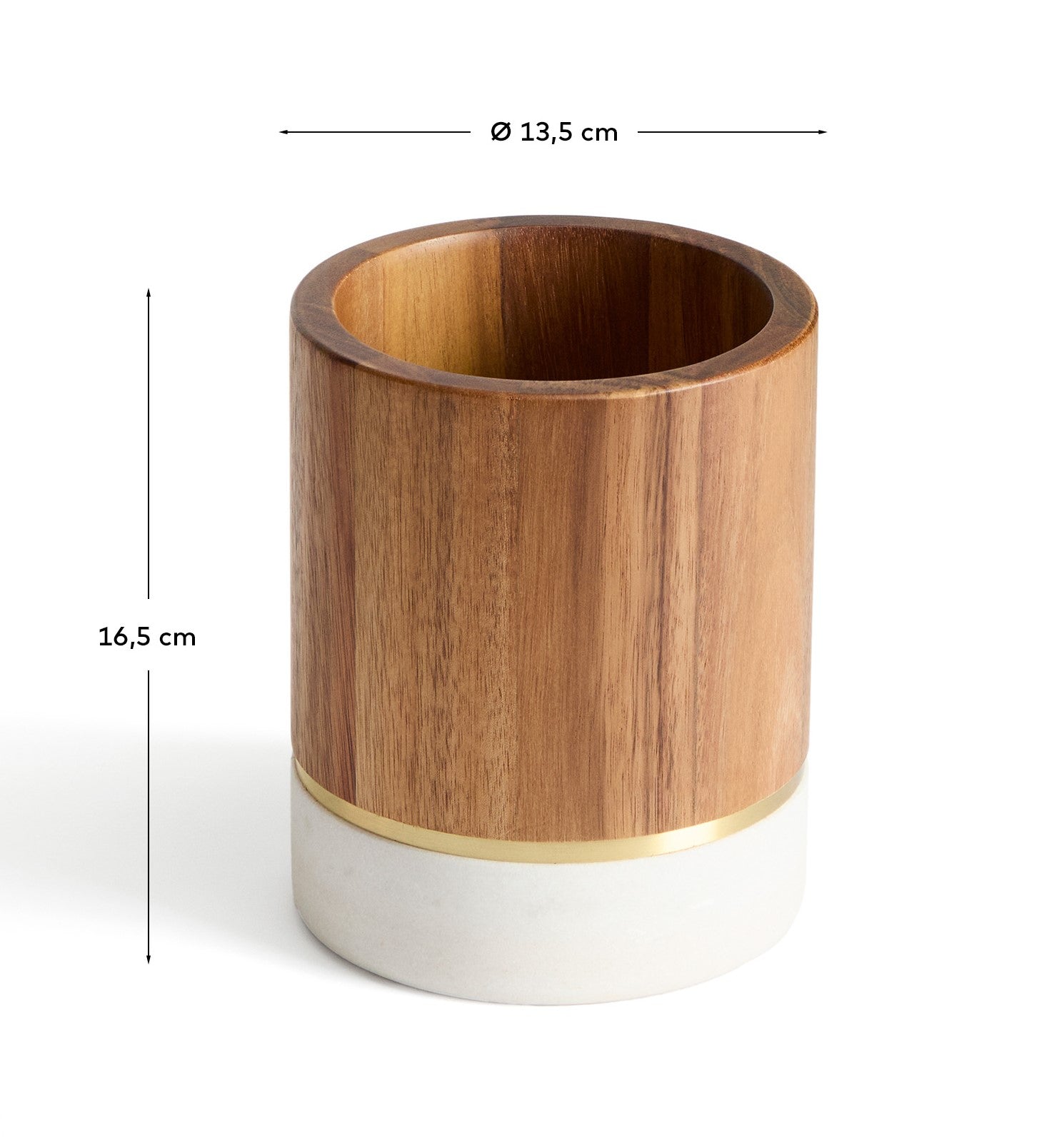 Turen utensil holder in white marble and acacia wood FSC 100% - Measurements