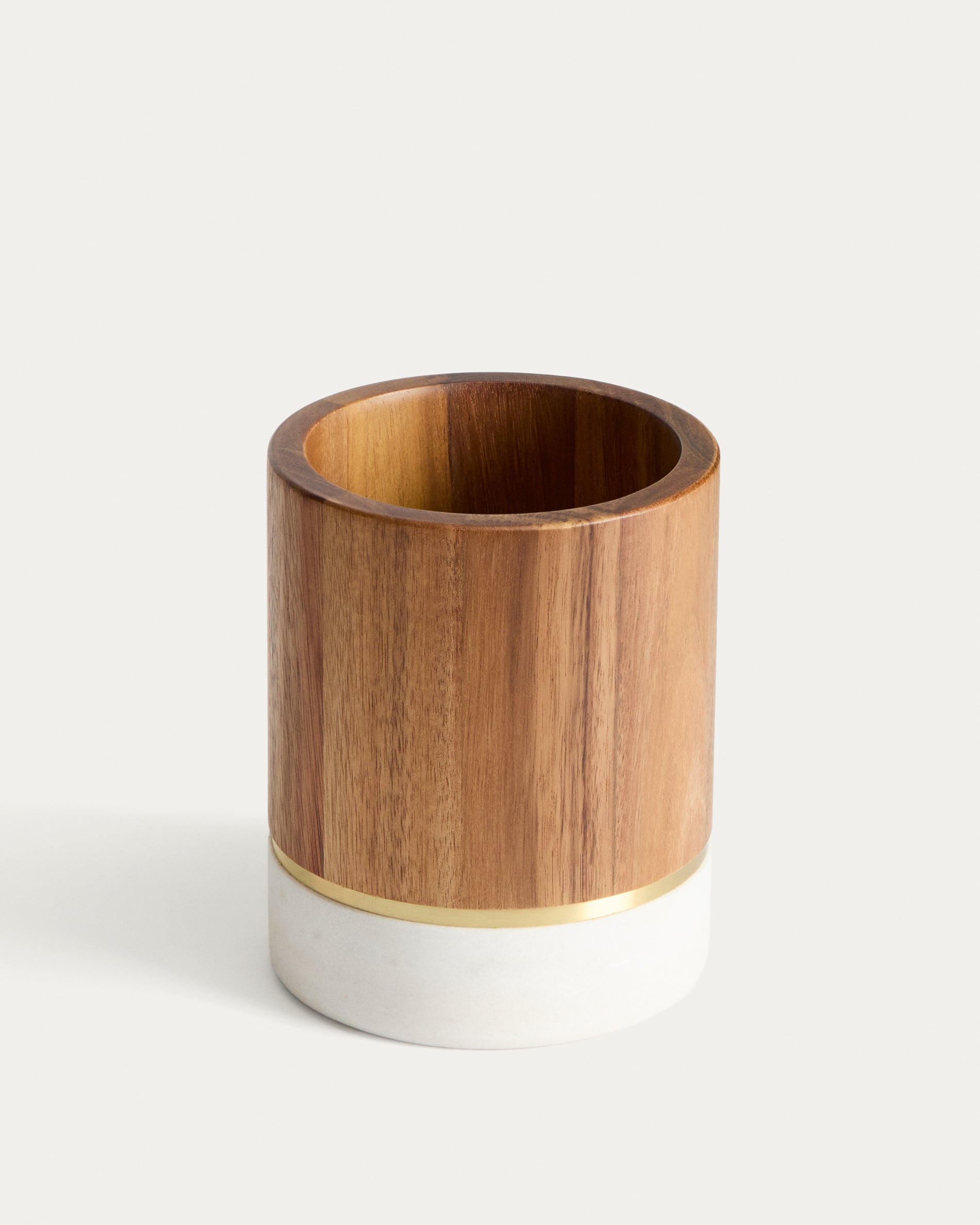Turen utensil holder in white marble and acacia wood FSC 100% - Product View