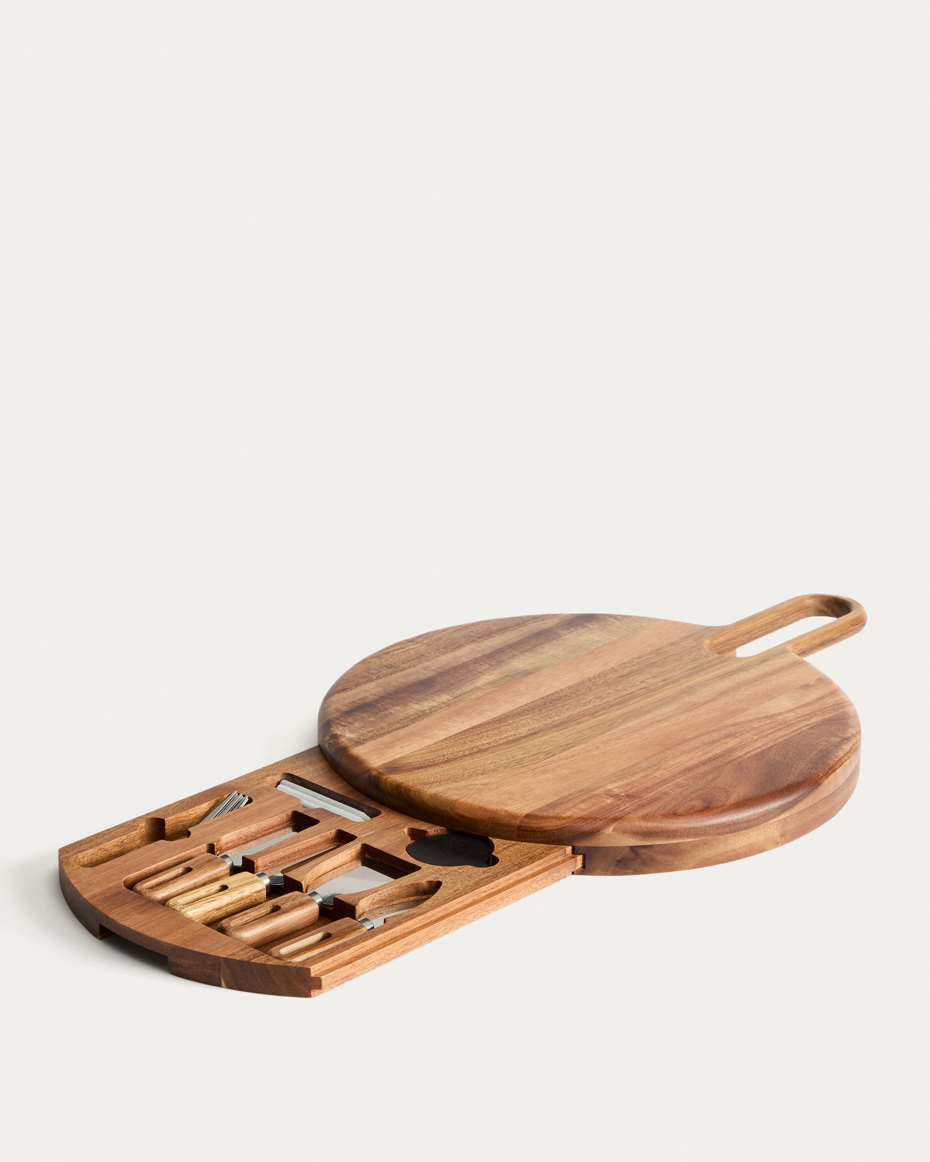 Blera cheese board and cutlery set in acacia wood FSC 100% and stainless steel - Product View