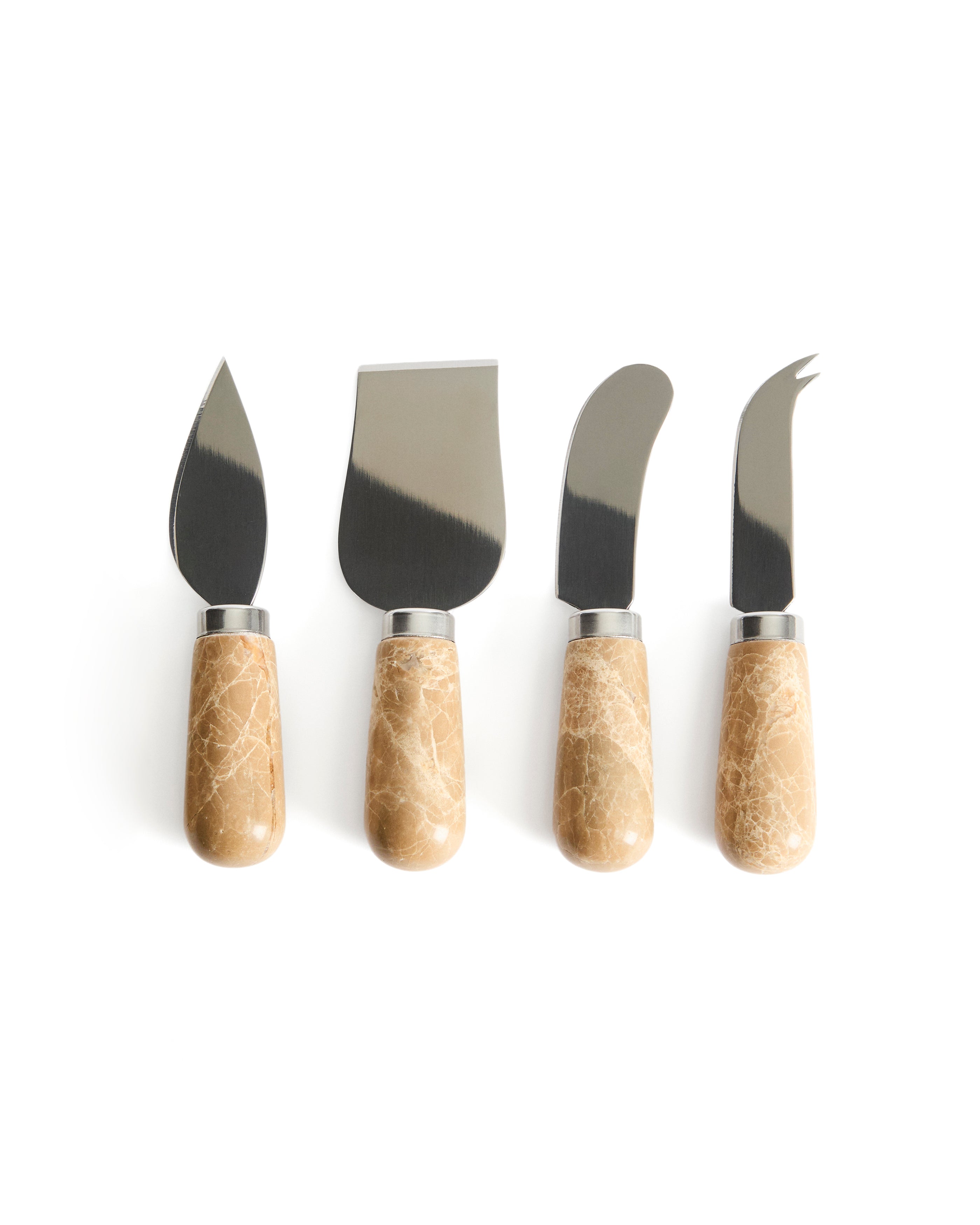 Adoma set of 4 cheese knives in beige marble and stainless steel - Product Image