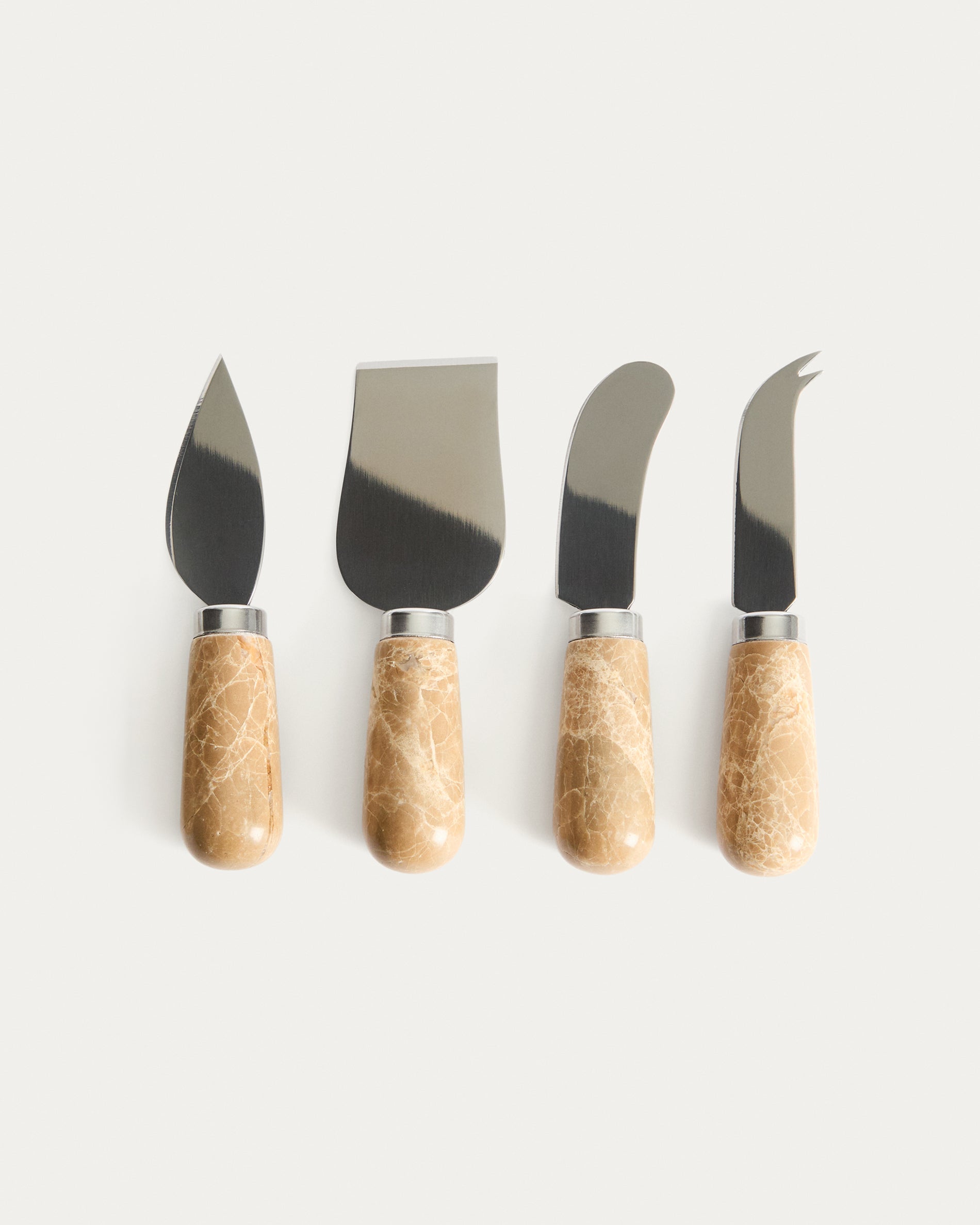 Adoma set of 4 cheese knives in beige marble and stainless steel - Product View