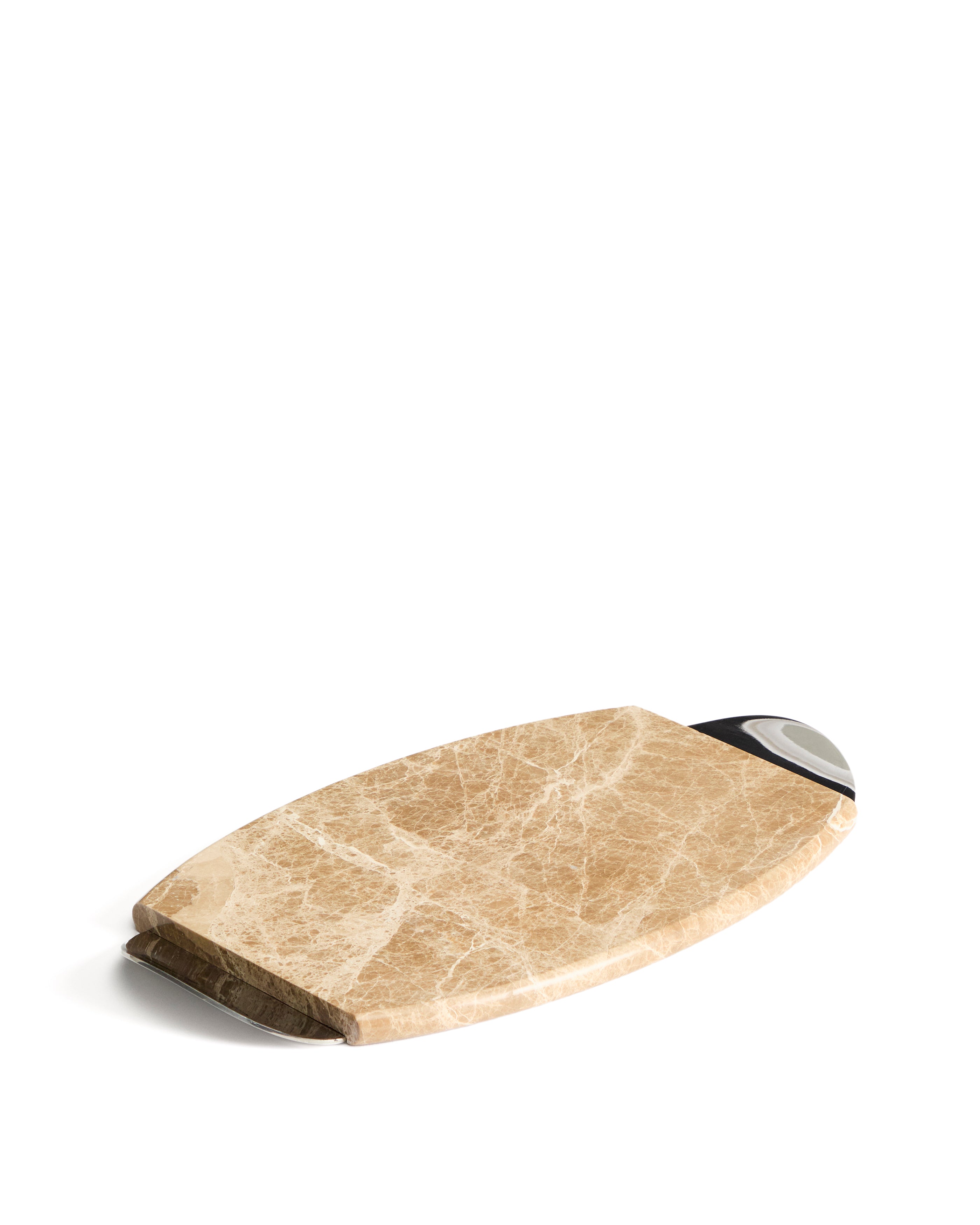 Adoma serving board in beige marble and metal - Product Image