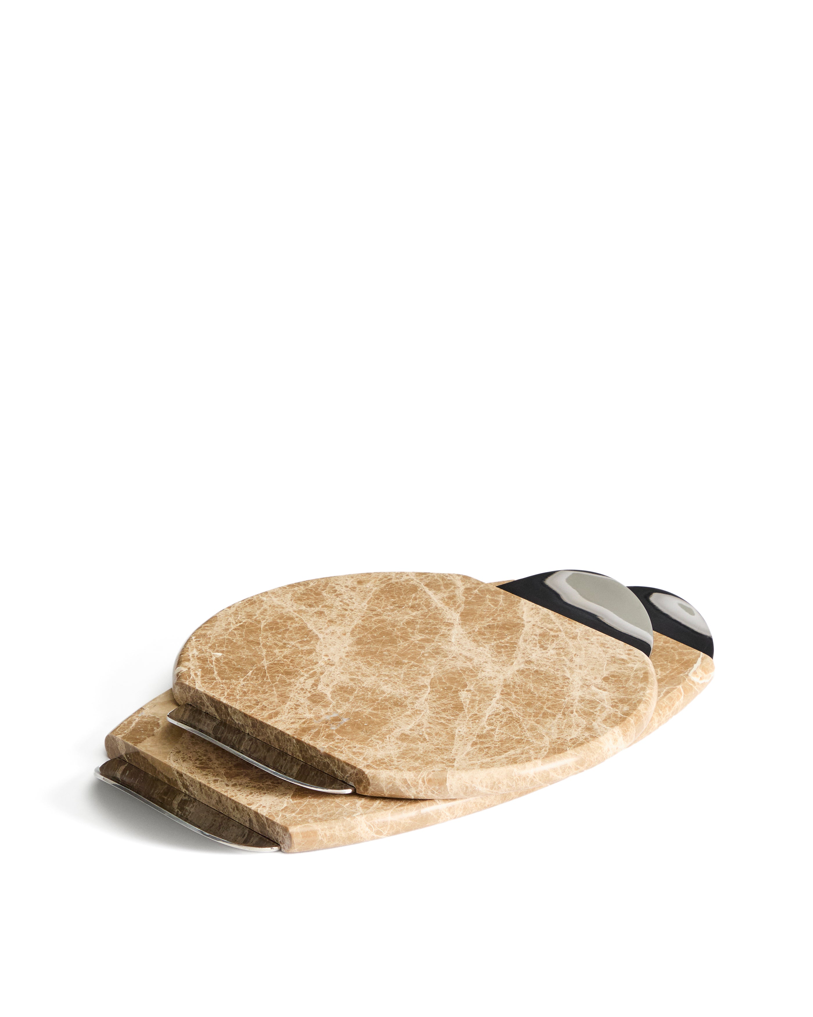 Adoma serving board in beige marble and metal - Product Image