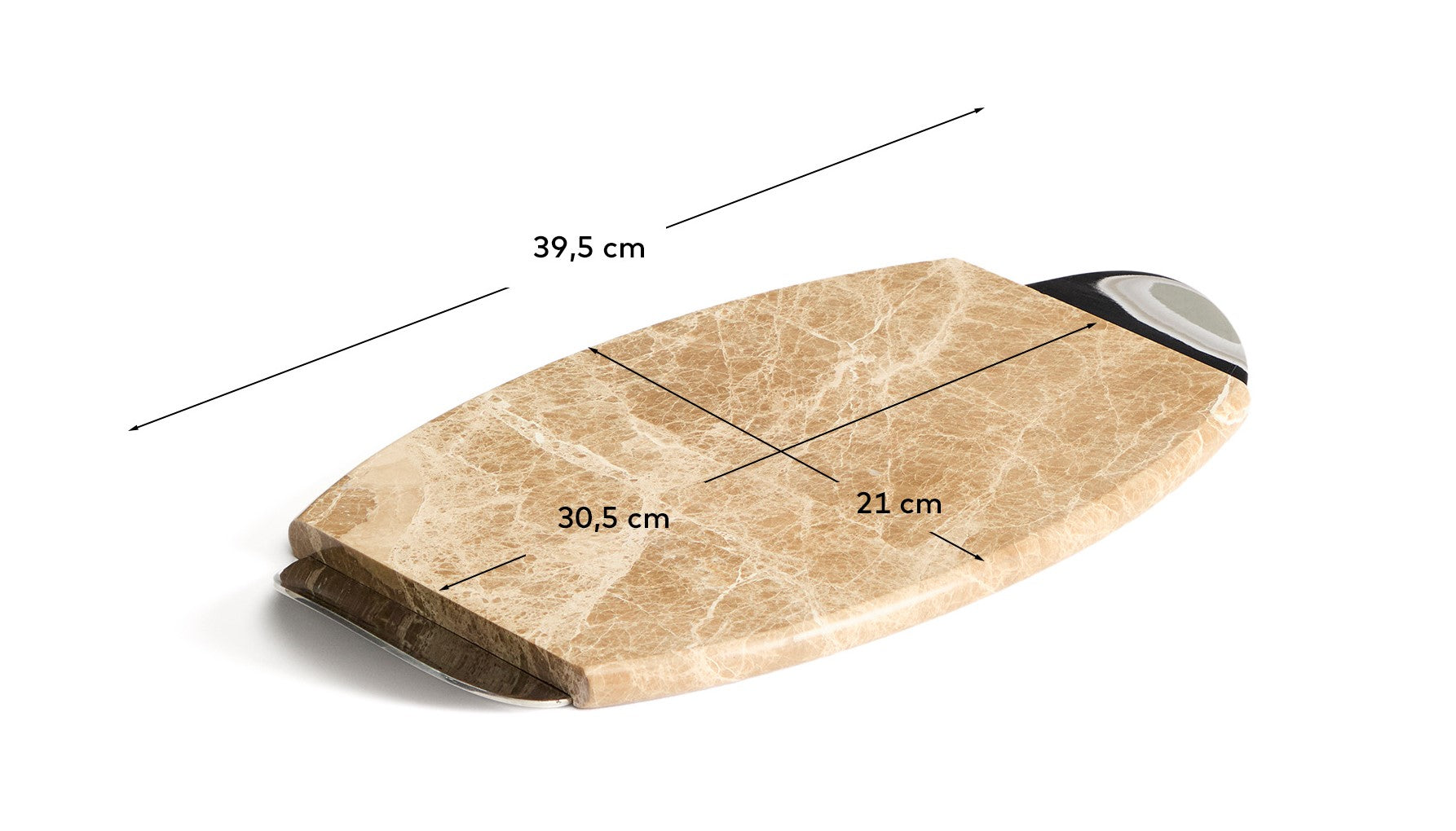 Adoma serving board in beige marble and metal - Measurements