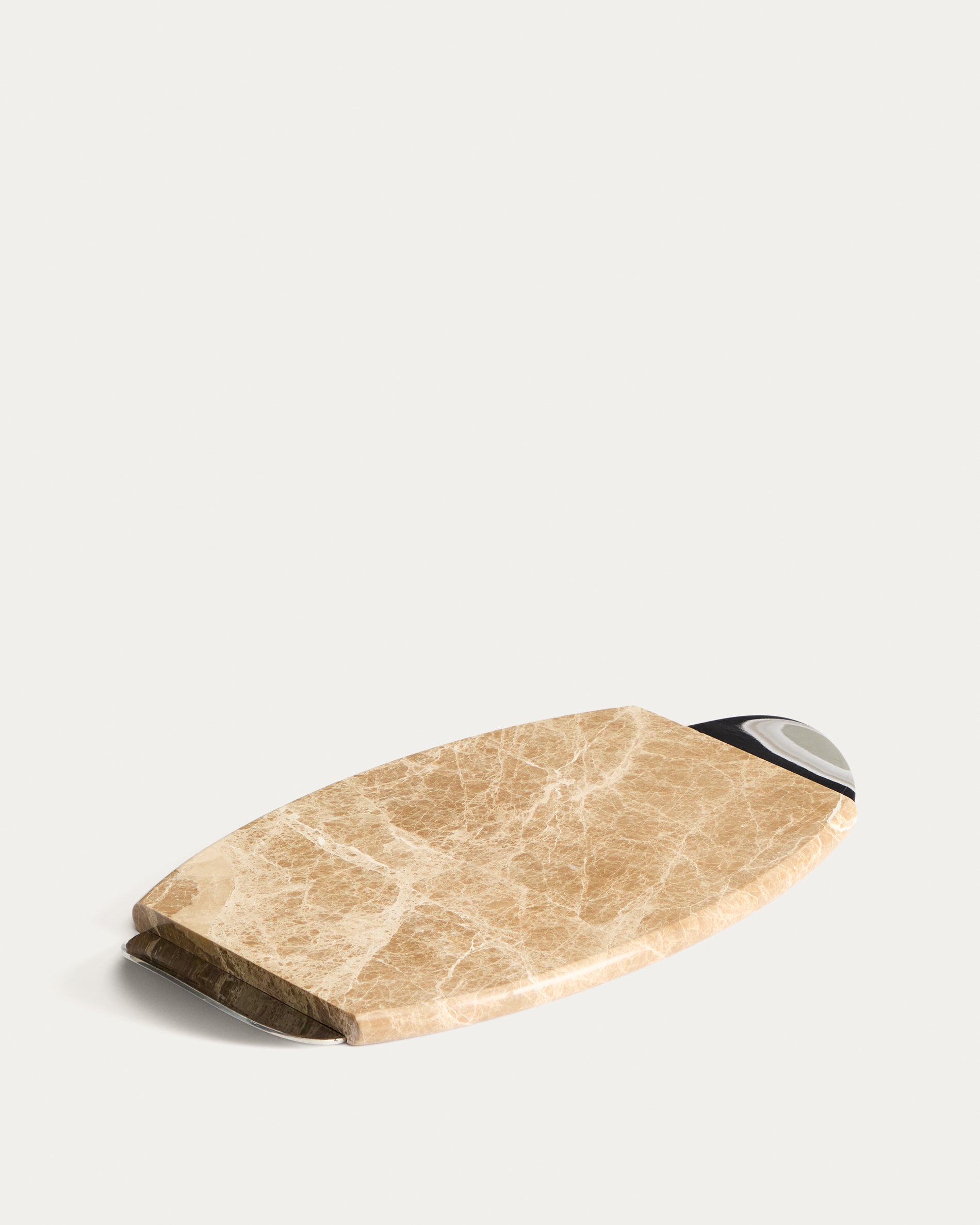 Adoma serving board in beige marble and metal - Product View