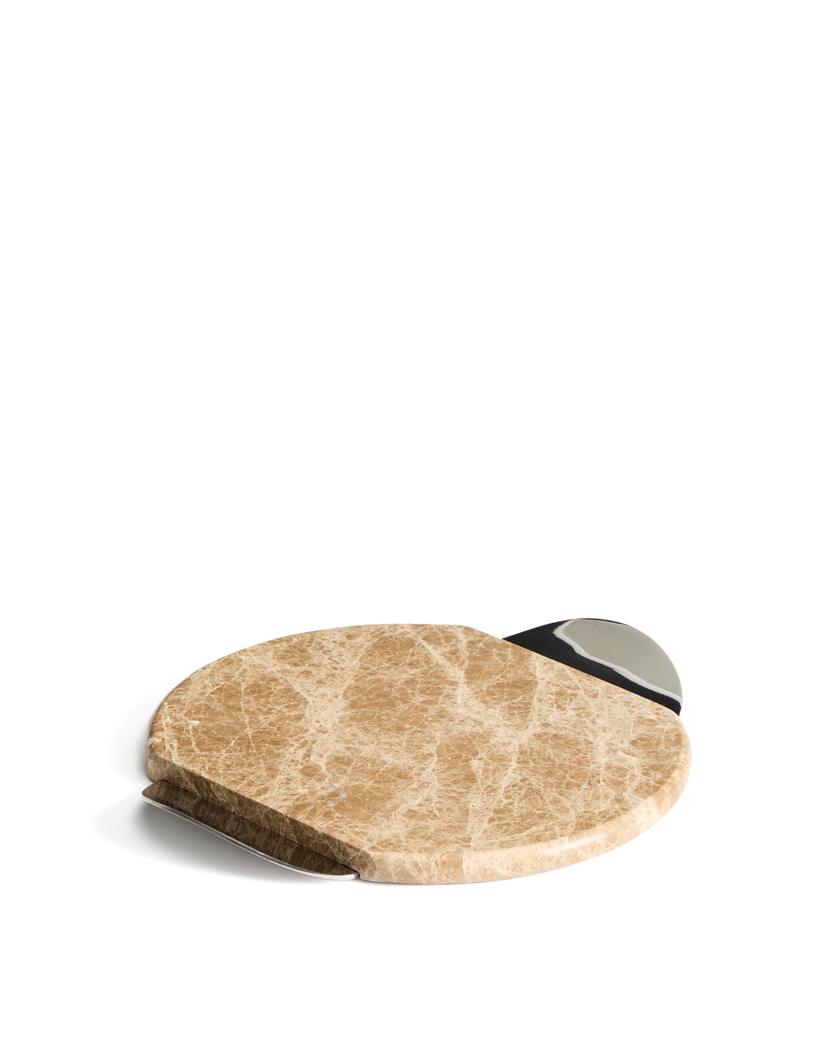 Adoma serving board in beige marble and metal - Product Image