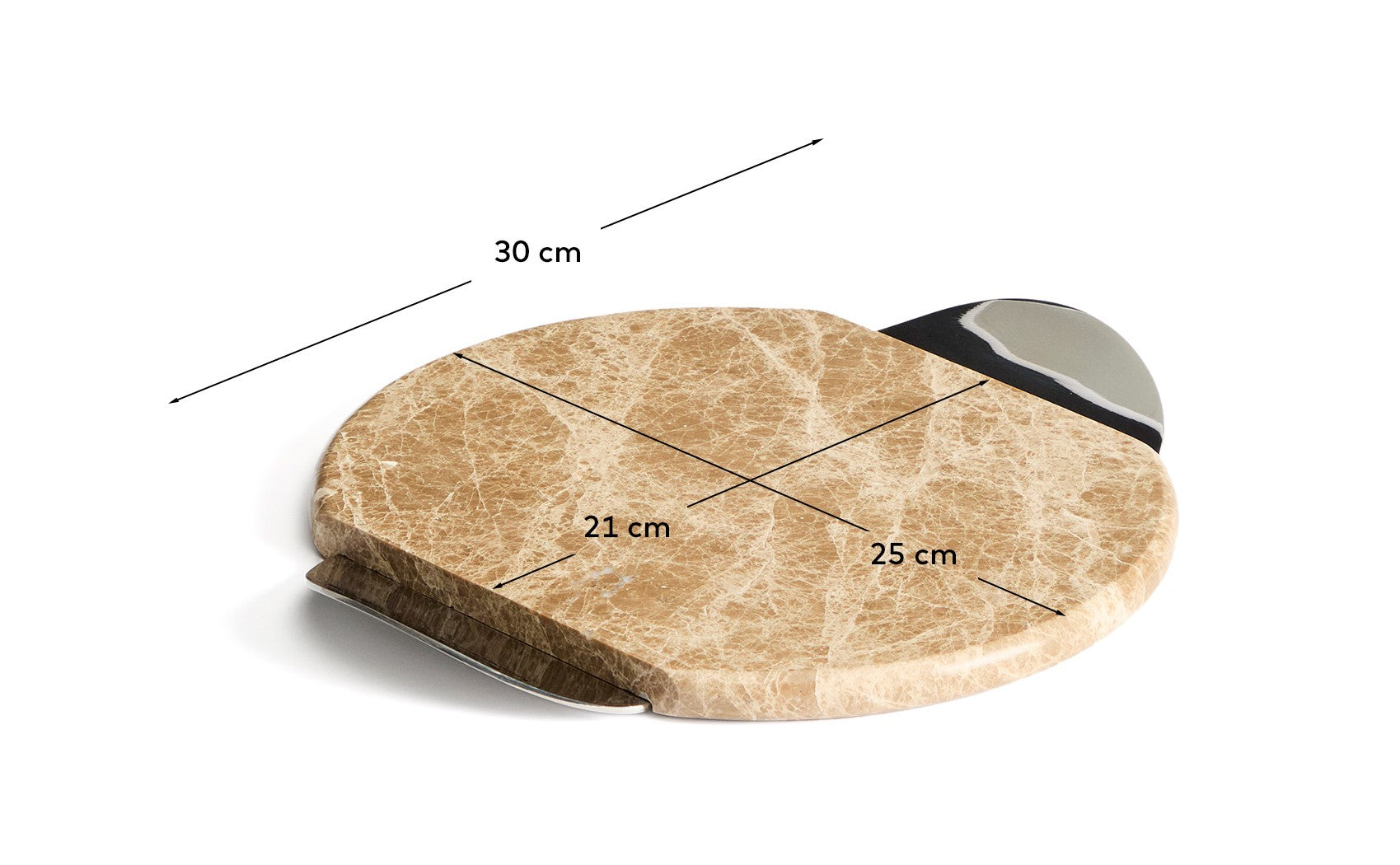 Adoma serving board in beige marble and metal - Measurements