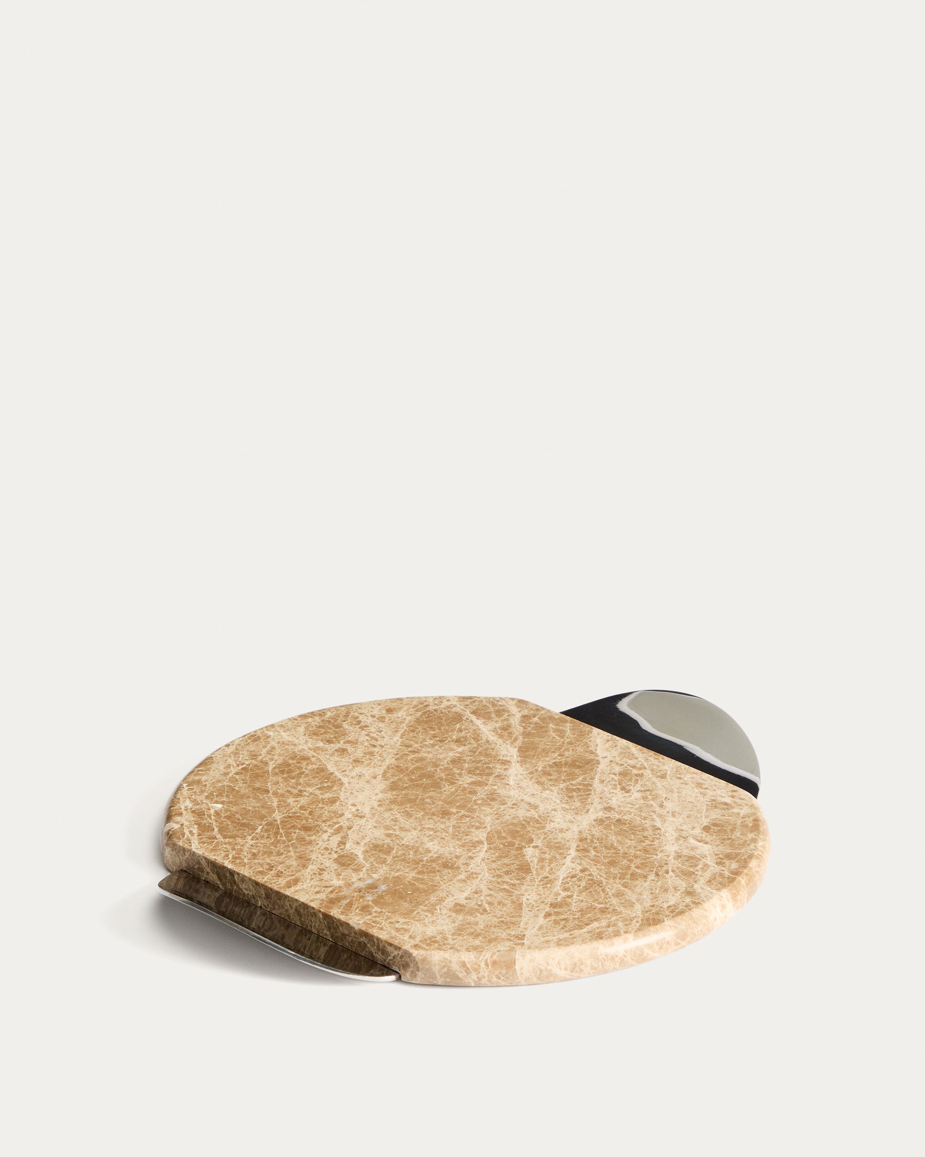 Adoma serving board in beige marble and metal - Product View