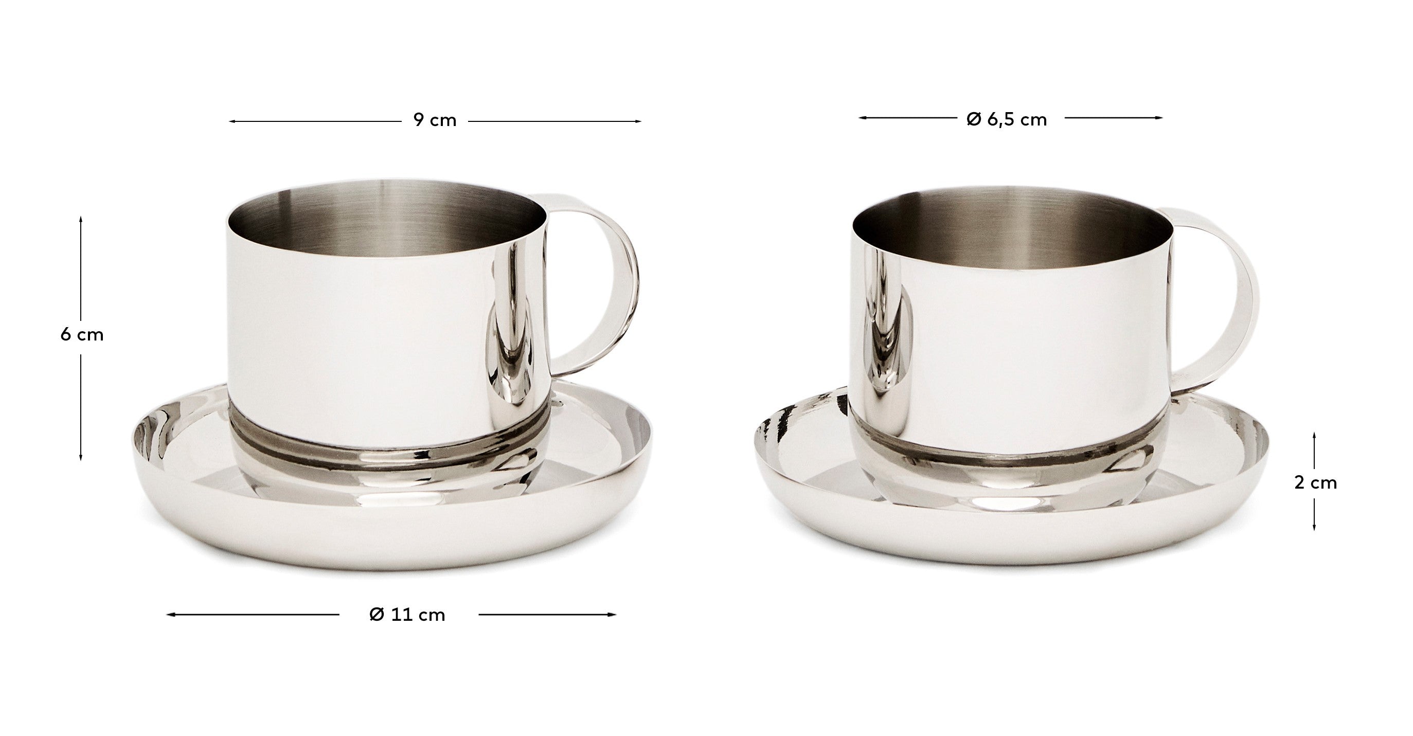 Nirela set of 2 stainless steel cups - Measurements