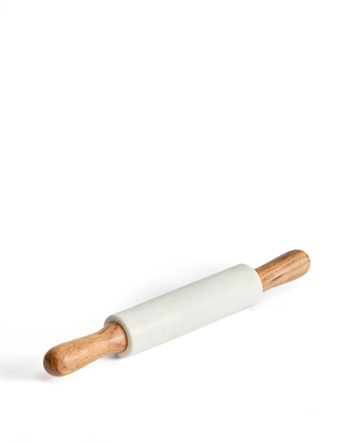 Nuvir rolling pin in white marble and solid acacia wood - Product Image