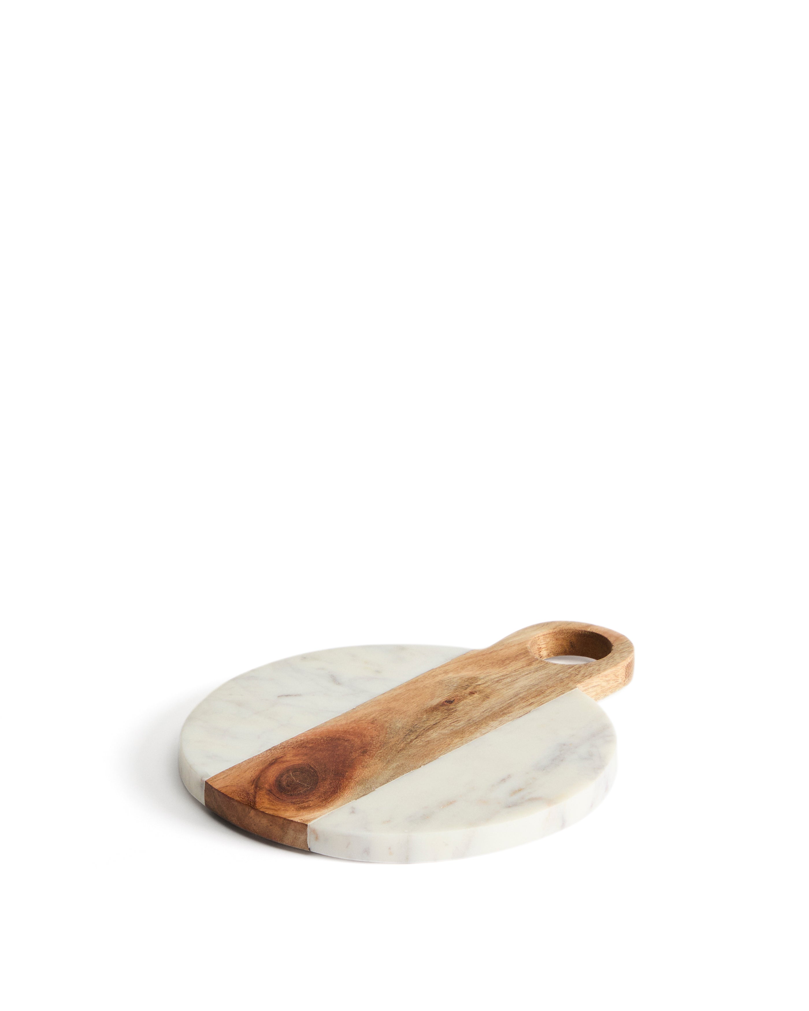 Nuvir serving board in white marble and solid acacia wood - Product Image