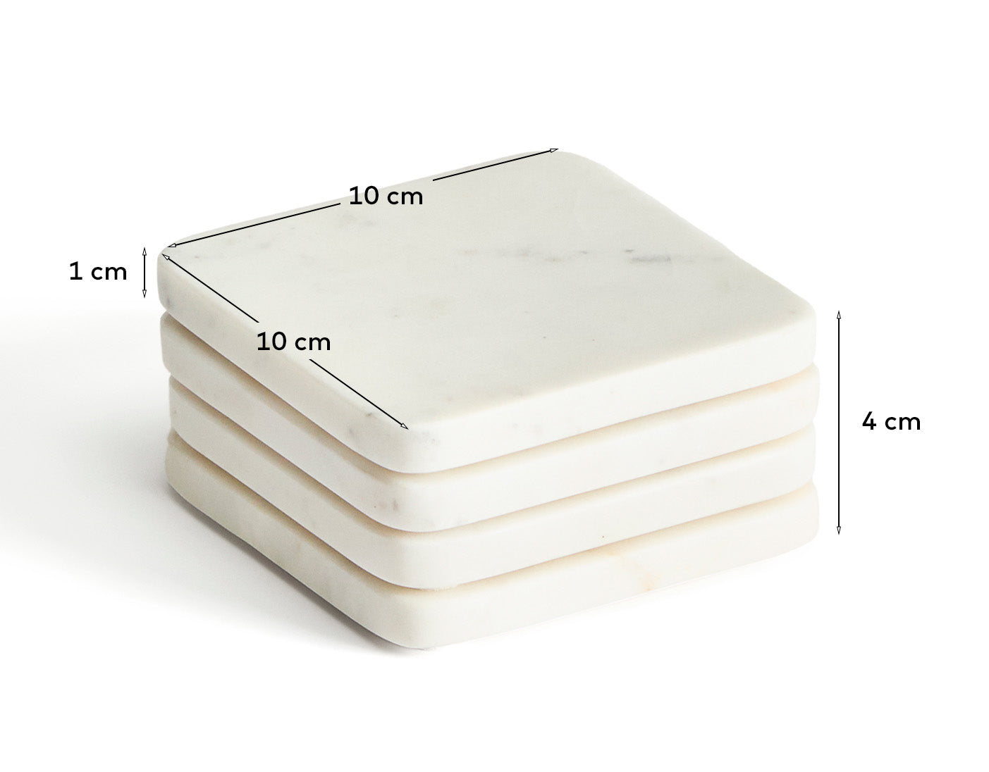 Nuvir set of 4 white marble coasters - Measurements