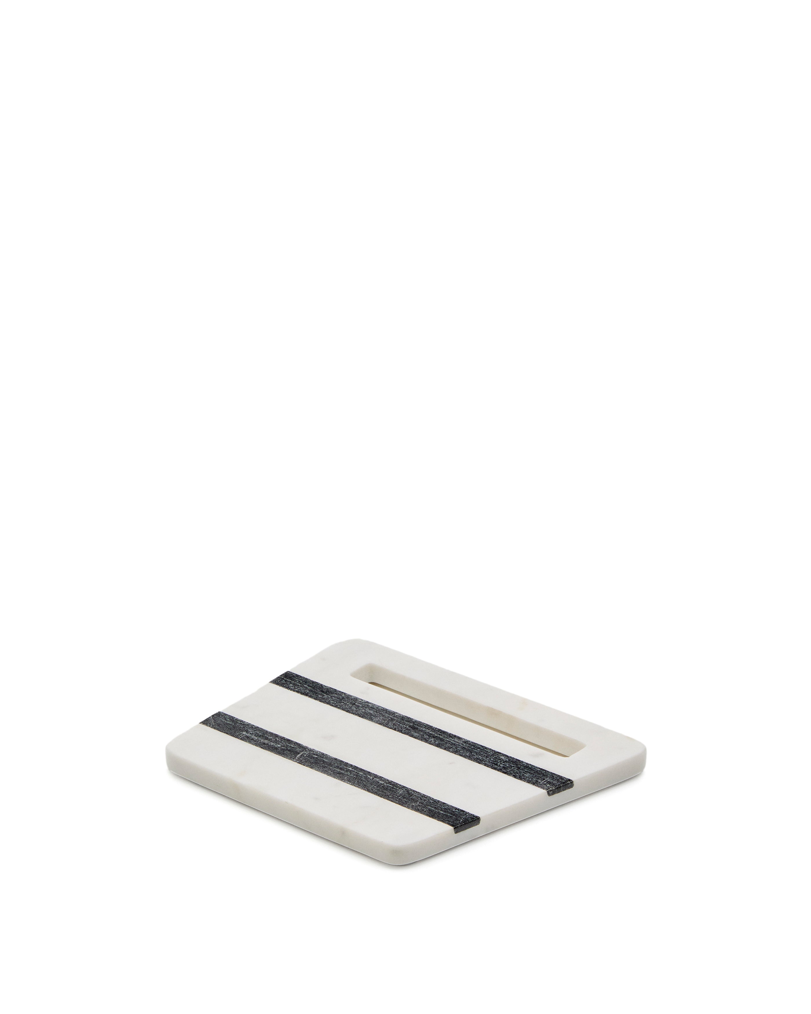 Nira square serving board in black and white marble - Product Image