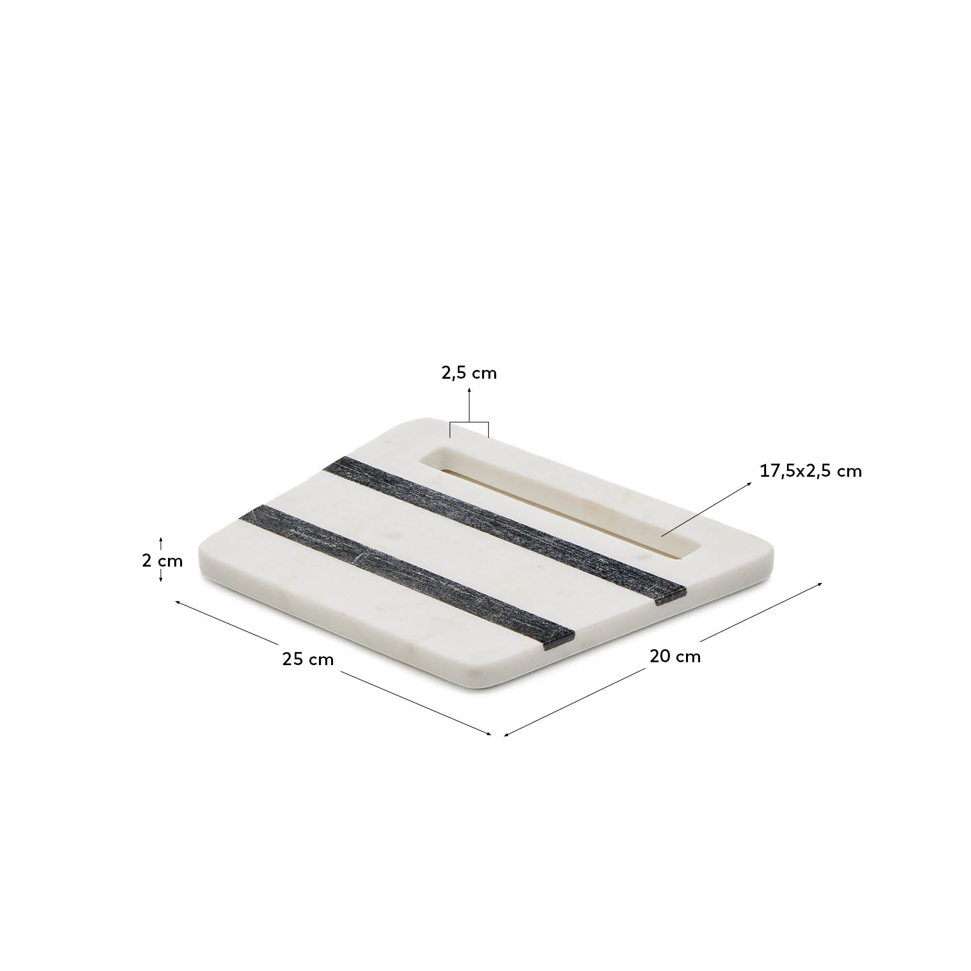 Nira square serving board in black and white marble - Measurements