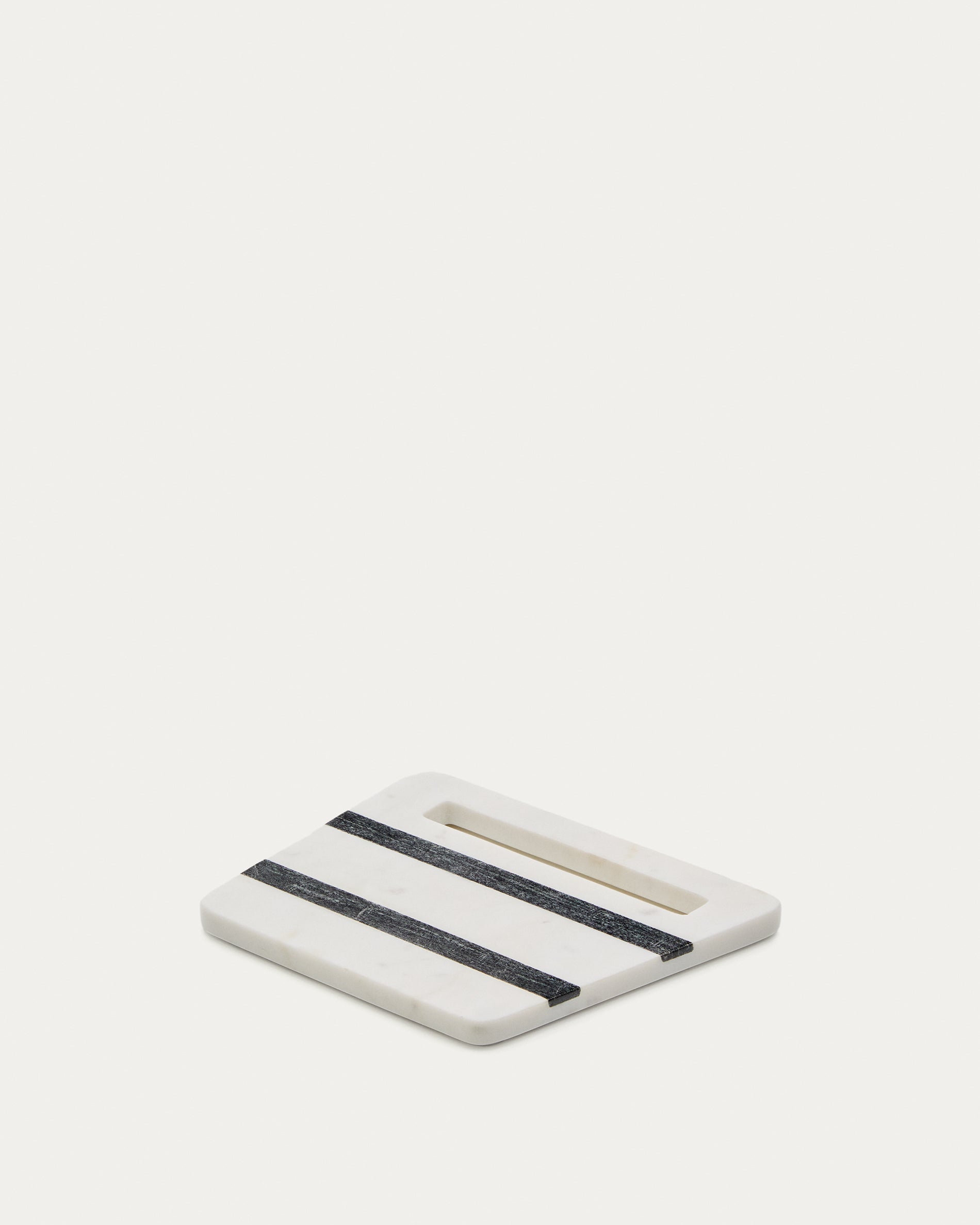 Nira square serving board in black and white marble - Product View
