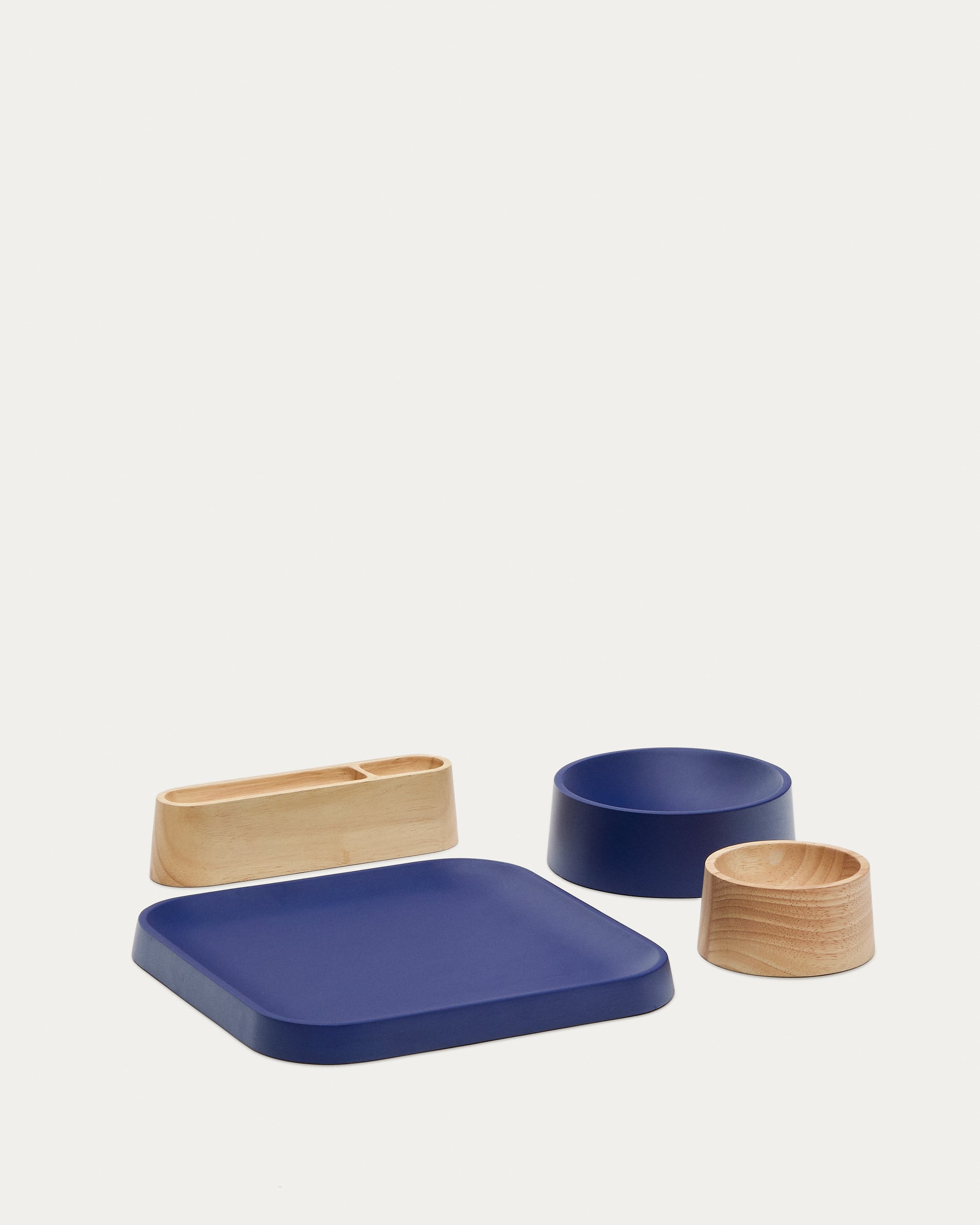 Bletz set of serving dishes for snacks made of acacia wood in a natural, blue finish FSC 100% - Product View