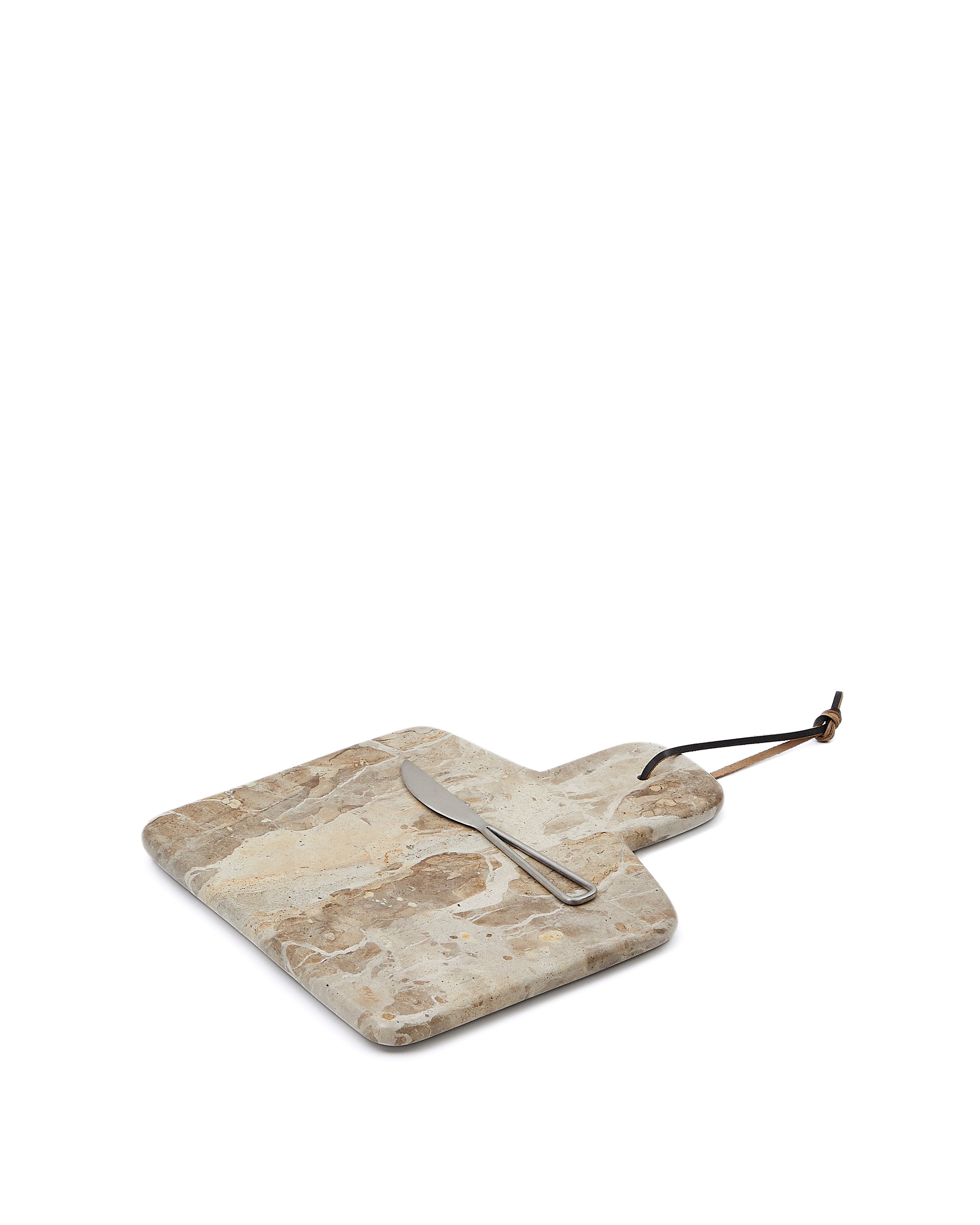 Suka large cutting board and beige marble knife set - Product Image