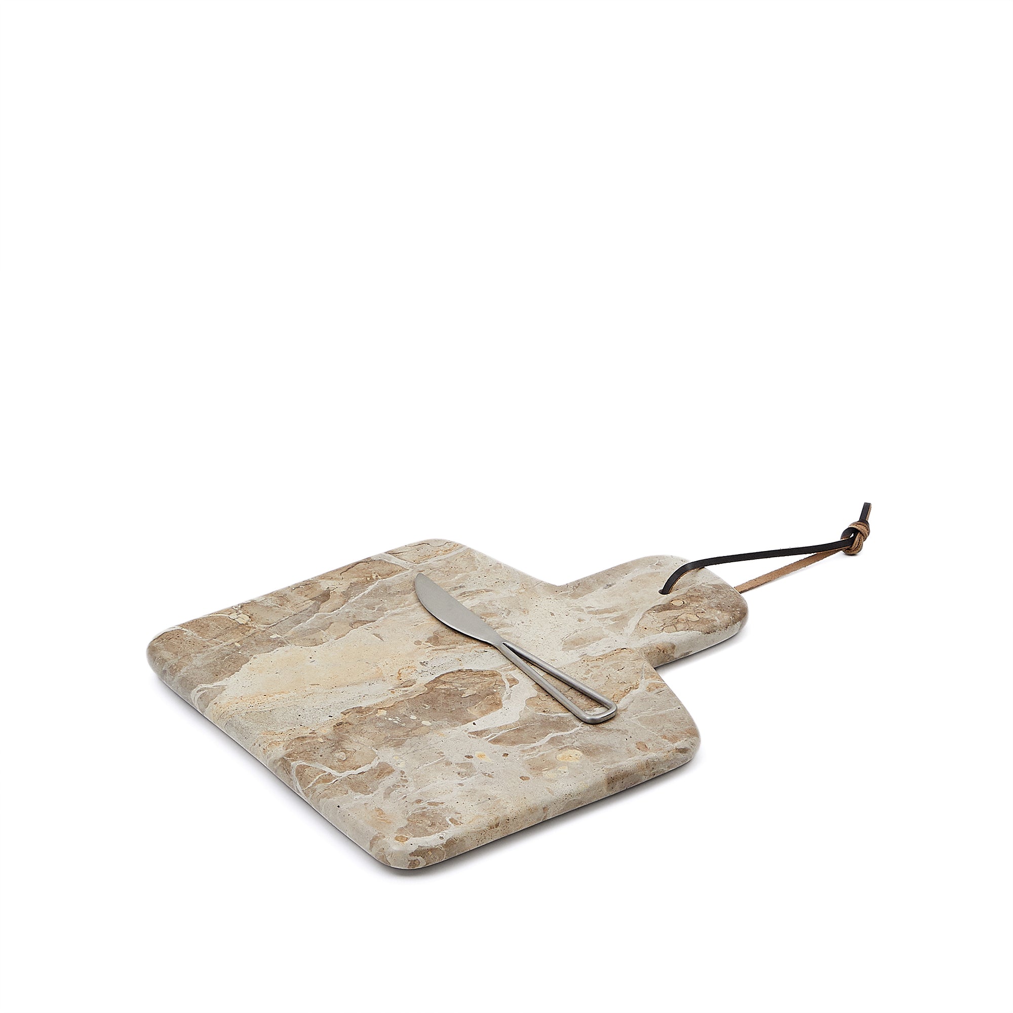 Suka large cutting board and beige marble knife set - Product Image