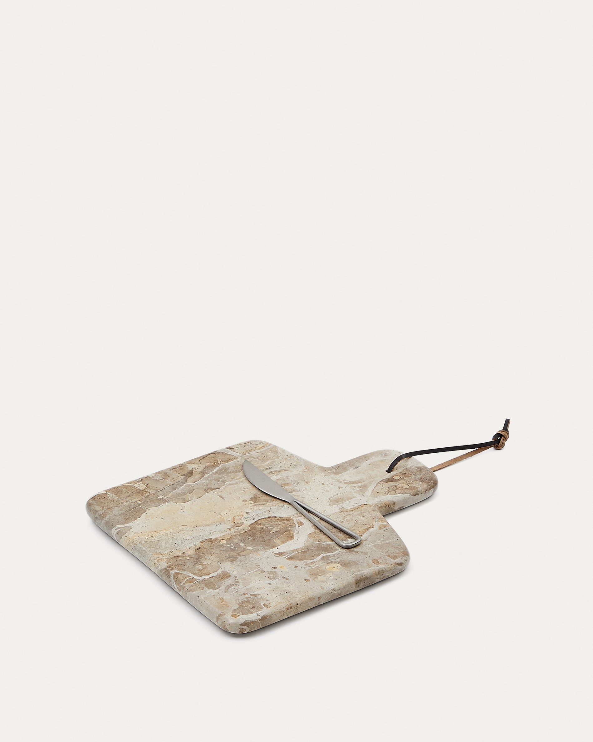 Suka large cutting board and beige marble knife set - Product View