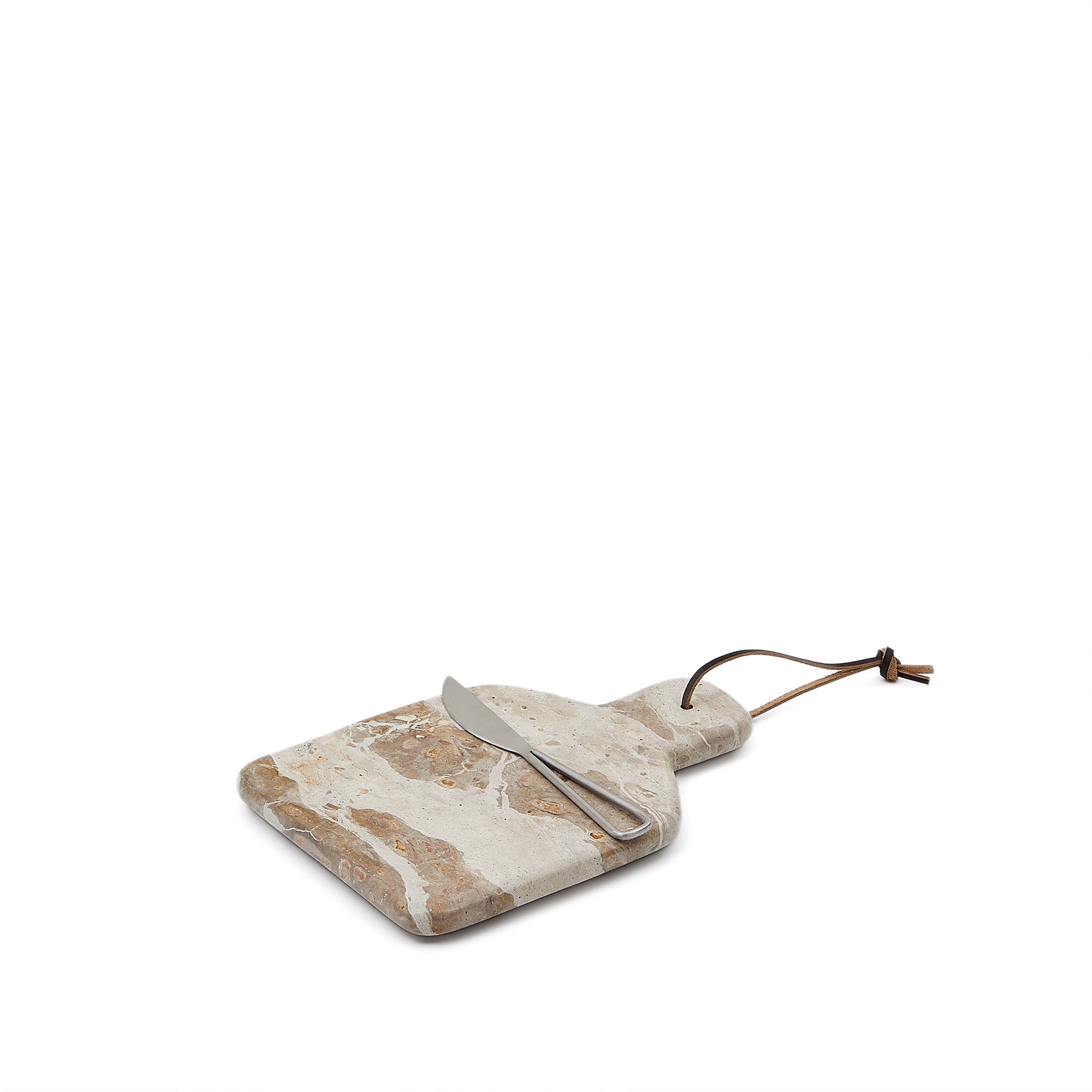 Suka small cutting board and beige marble knife set - Product Image