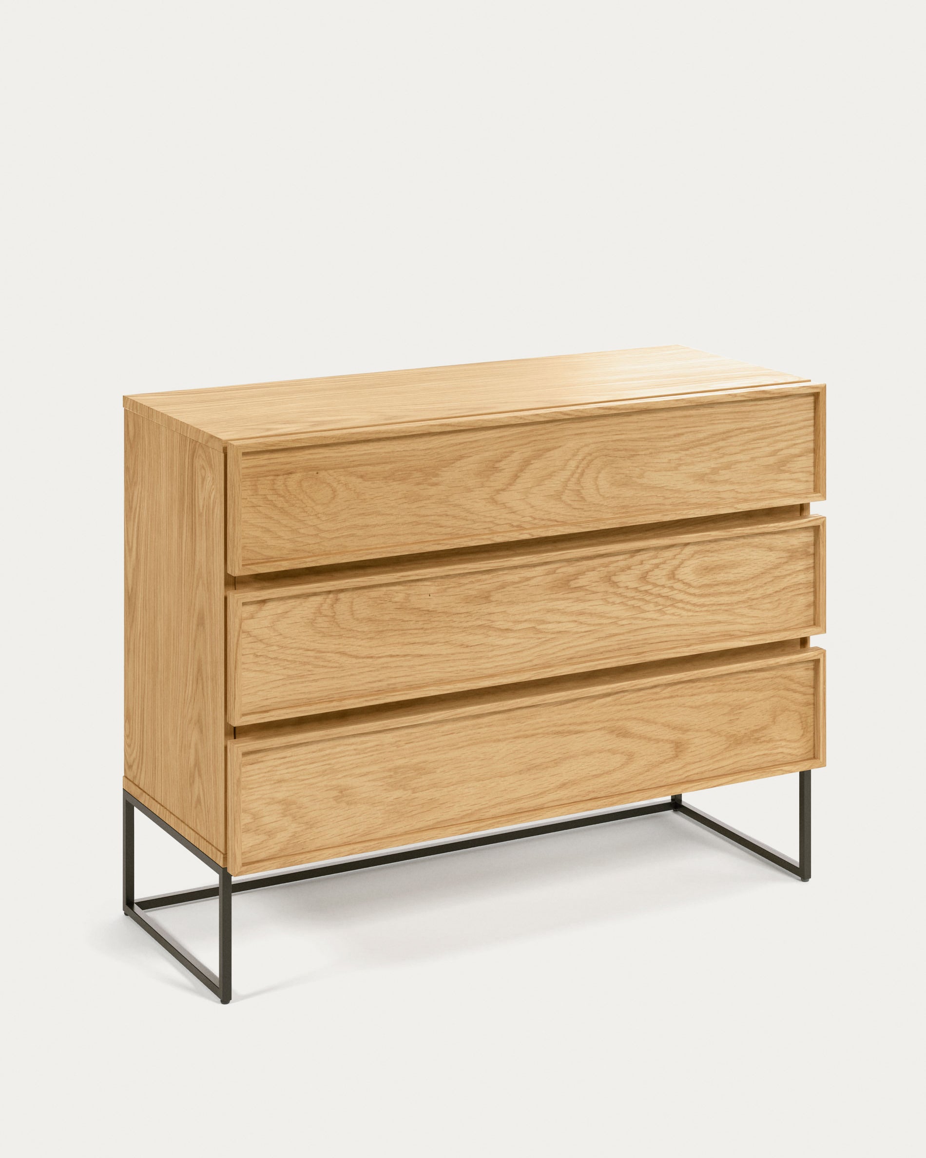 Taiana chest of drawers with oak veneer and steel frame with black finish 100 x 78 cm - Product View