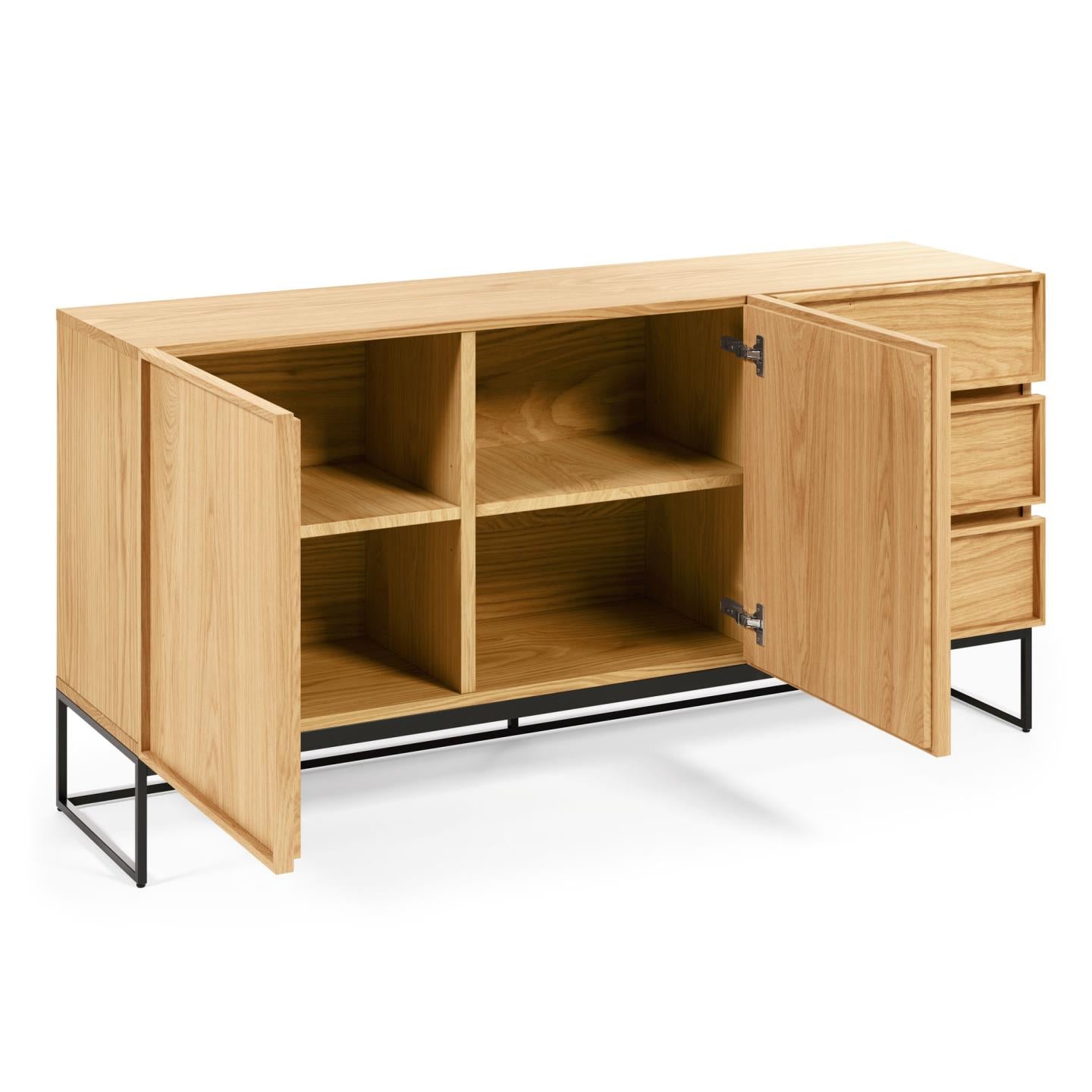 Taiana 2 door 3 drawer sideboard in oak veneer with black steel structure, 160 x 78 cm - Product Image