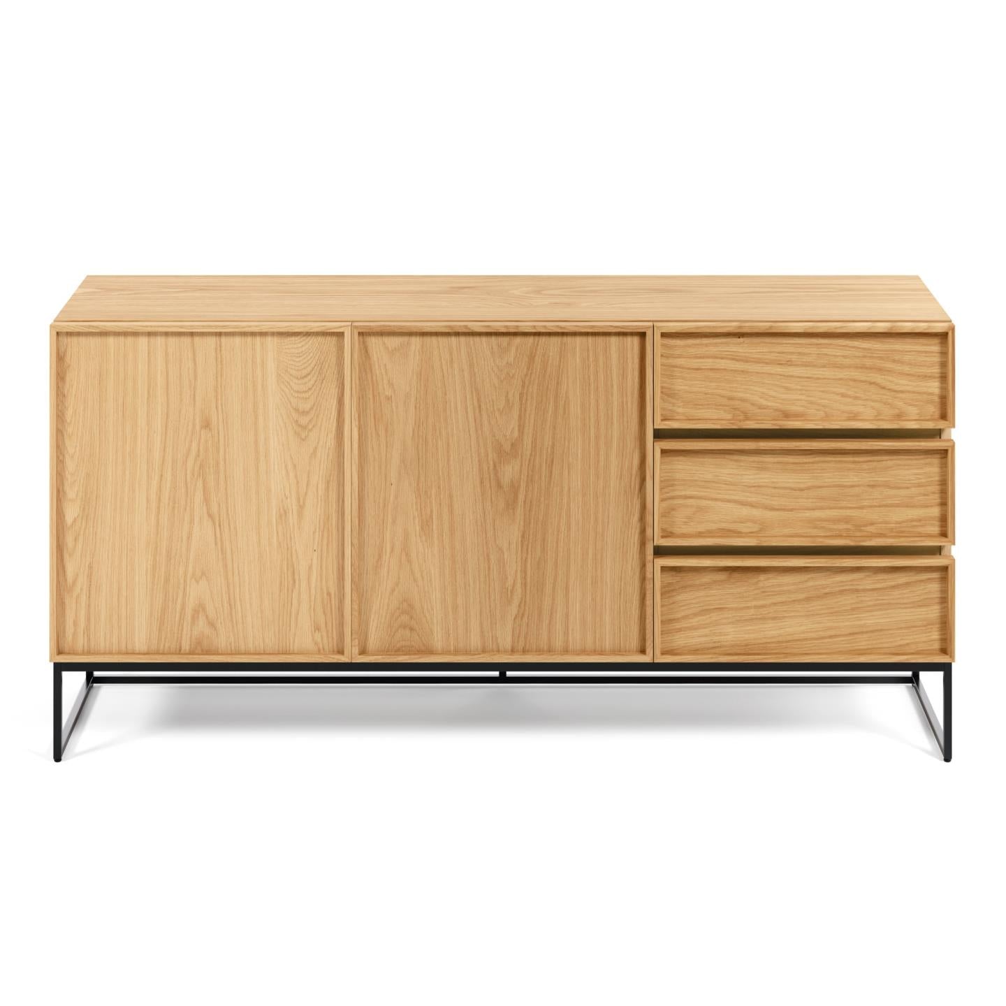 Taiana 2 door 3 drawer sideboard in oak veneer with black steel structure, 160 x 78 cm - Product Image