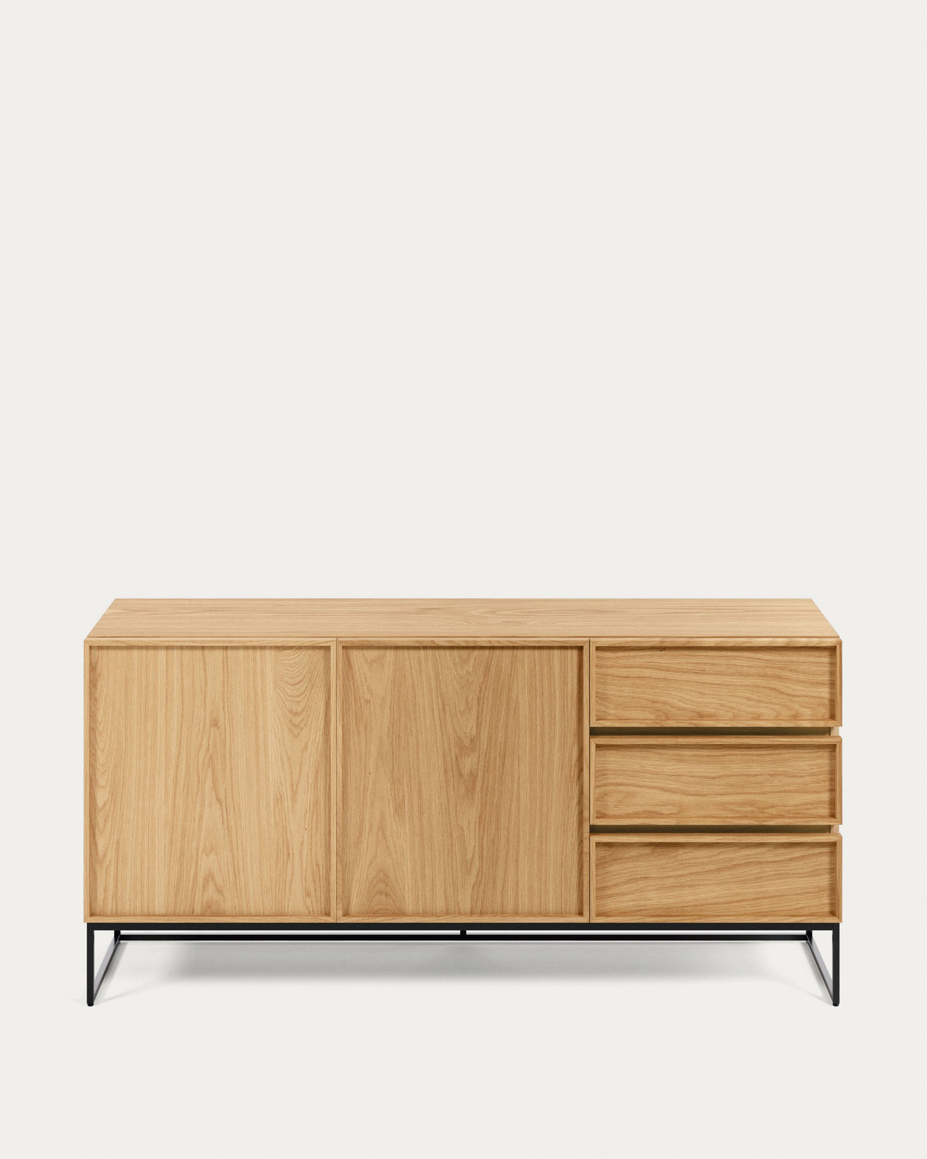 Taiana 2 door 3 drawer sideboard in oak veneer with black steel structure, 160 x 78 cm - Product View