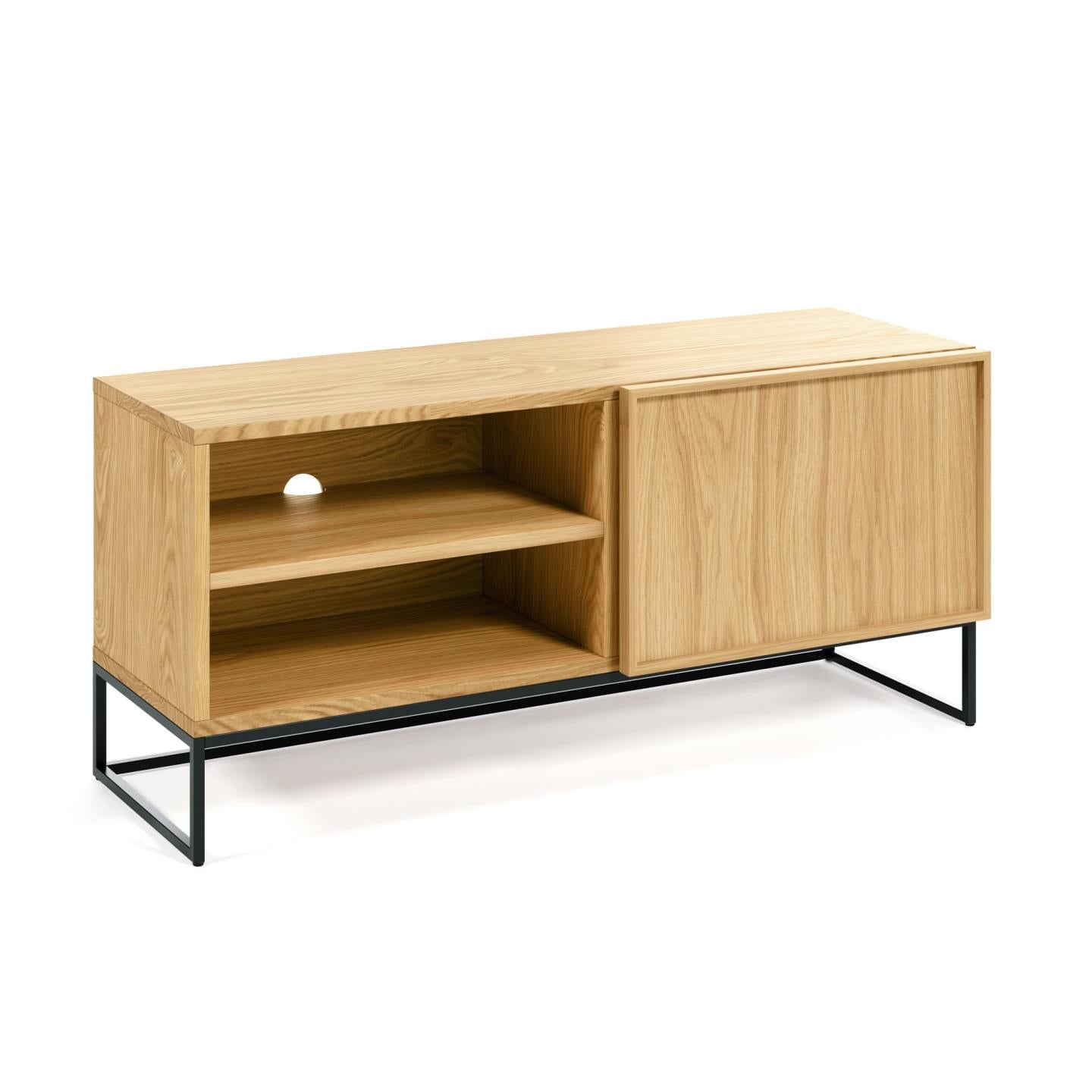 Taiana single door TV stand with oak veneer and steel frame in black finish, 112 x 51 cm - Product Image