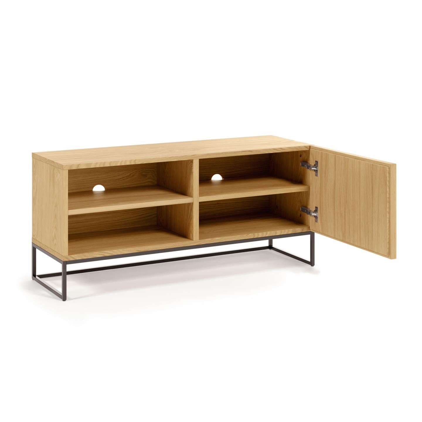Taiana single door TV stand with oak veneer and steel frame in black finish, 112 x 51 cm - Product Image