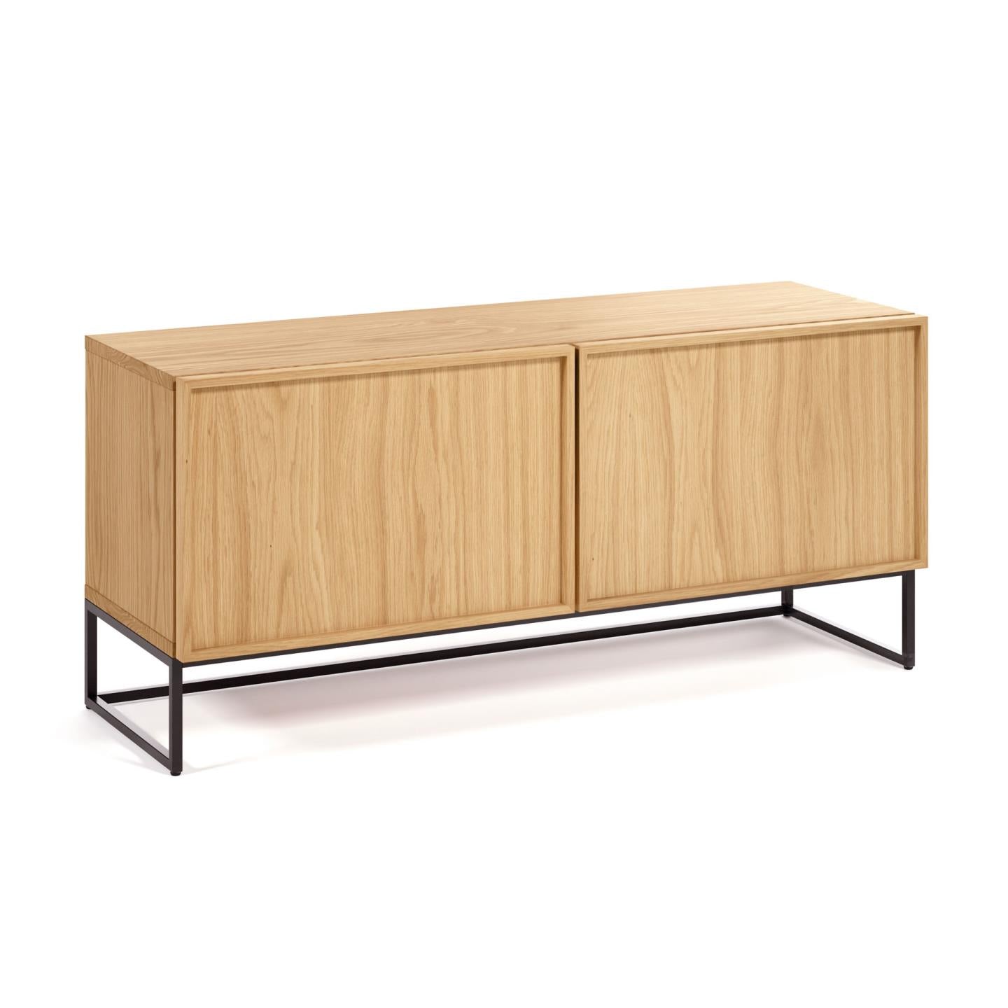 Taiana 2 door TV stand with oak veneer and steel frame in black finish, 112 x 51 cm - Product Image