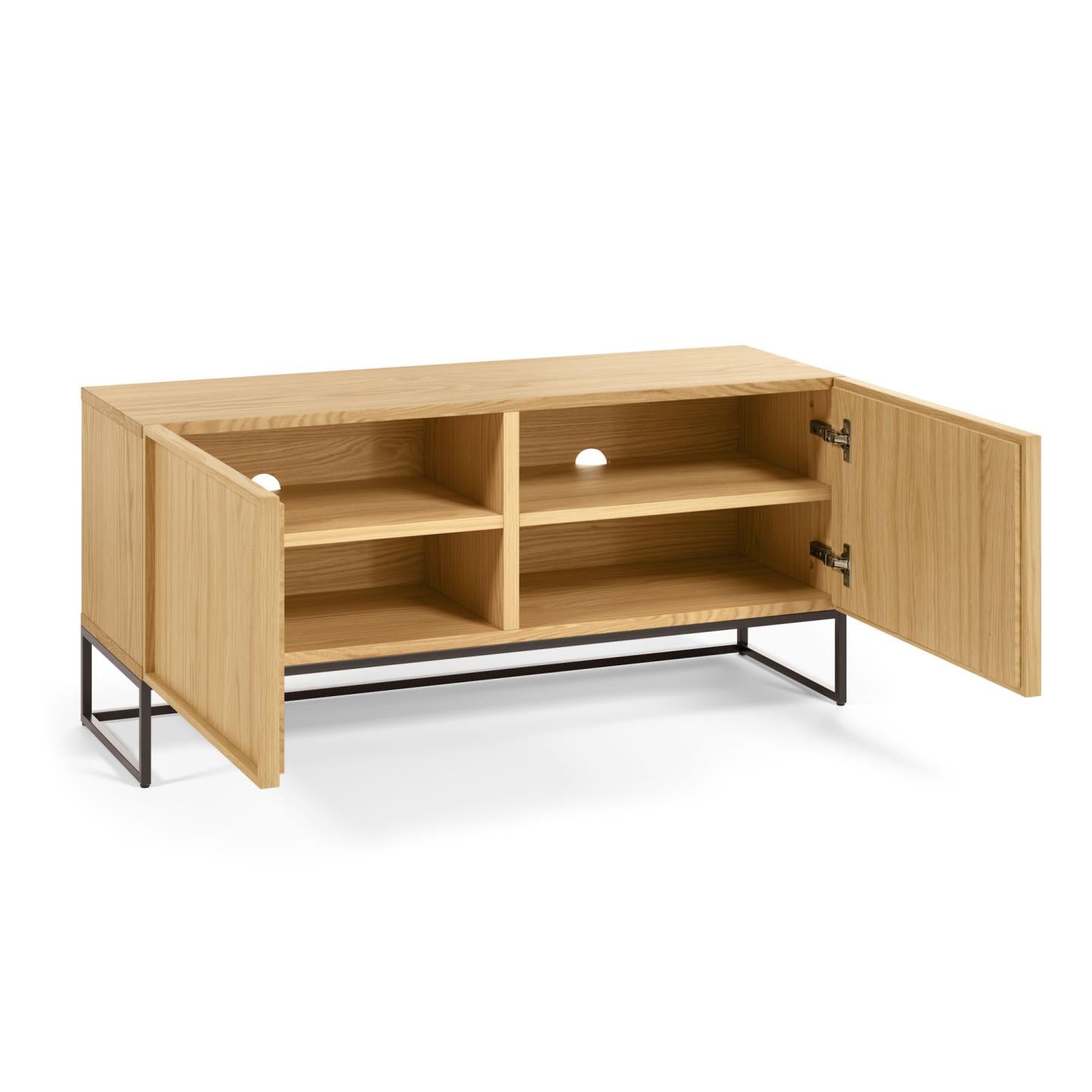 Taiana 2 door TV stand with oak veneer and steel frame in black finish, 112 x 51 cm - Product Image