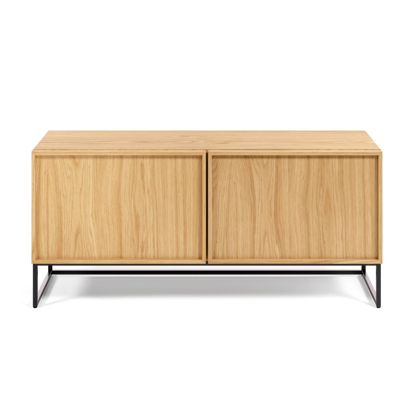 Taiana 2 door TV stand with oak veneer and steel frame in black finish, 112 x 51 cm - Product Image