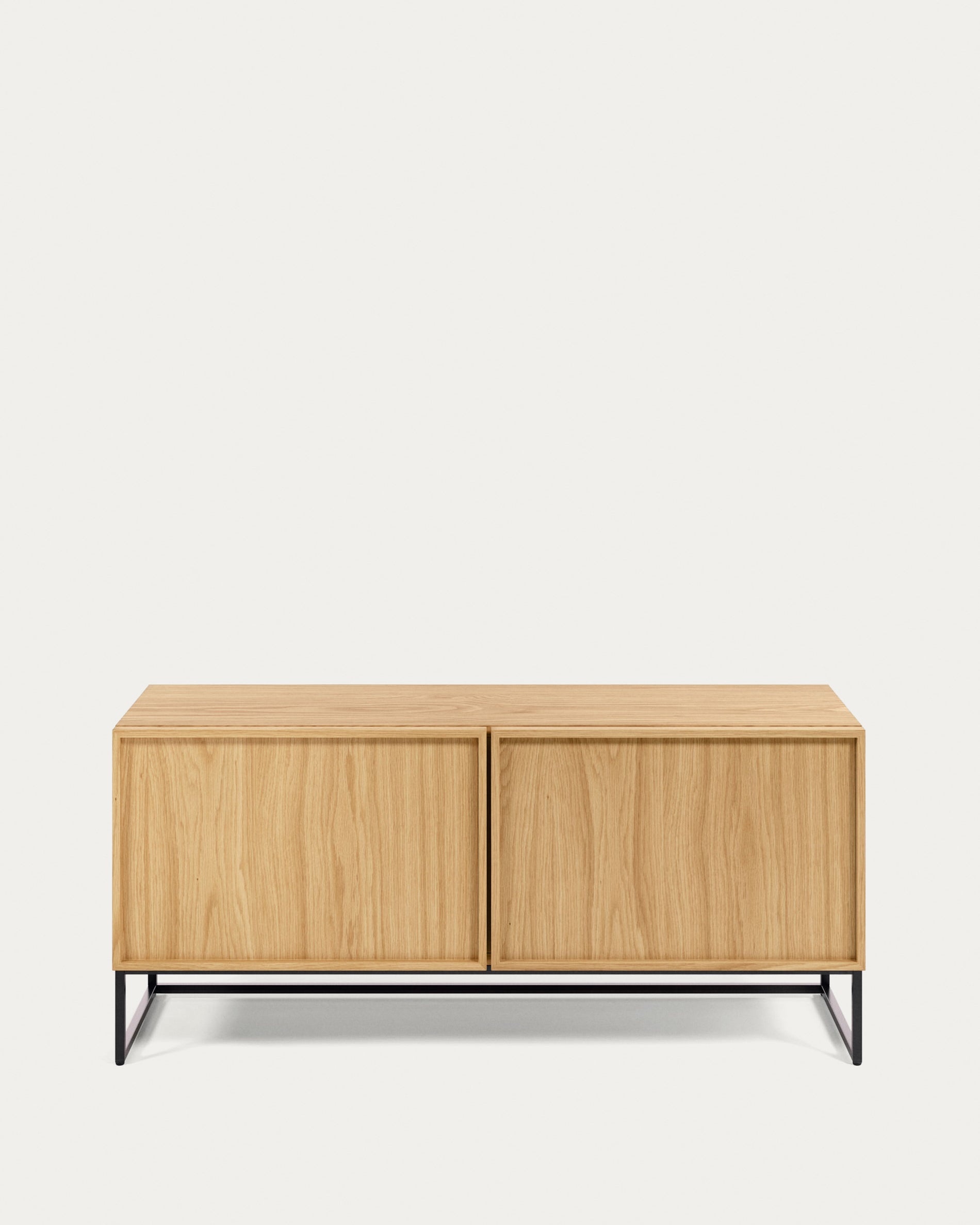 Taiana 2 door TV stand with oak veneer and steel frame in black finish, 112 x 51 cm - Product View