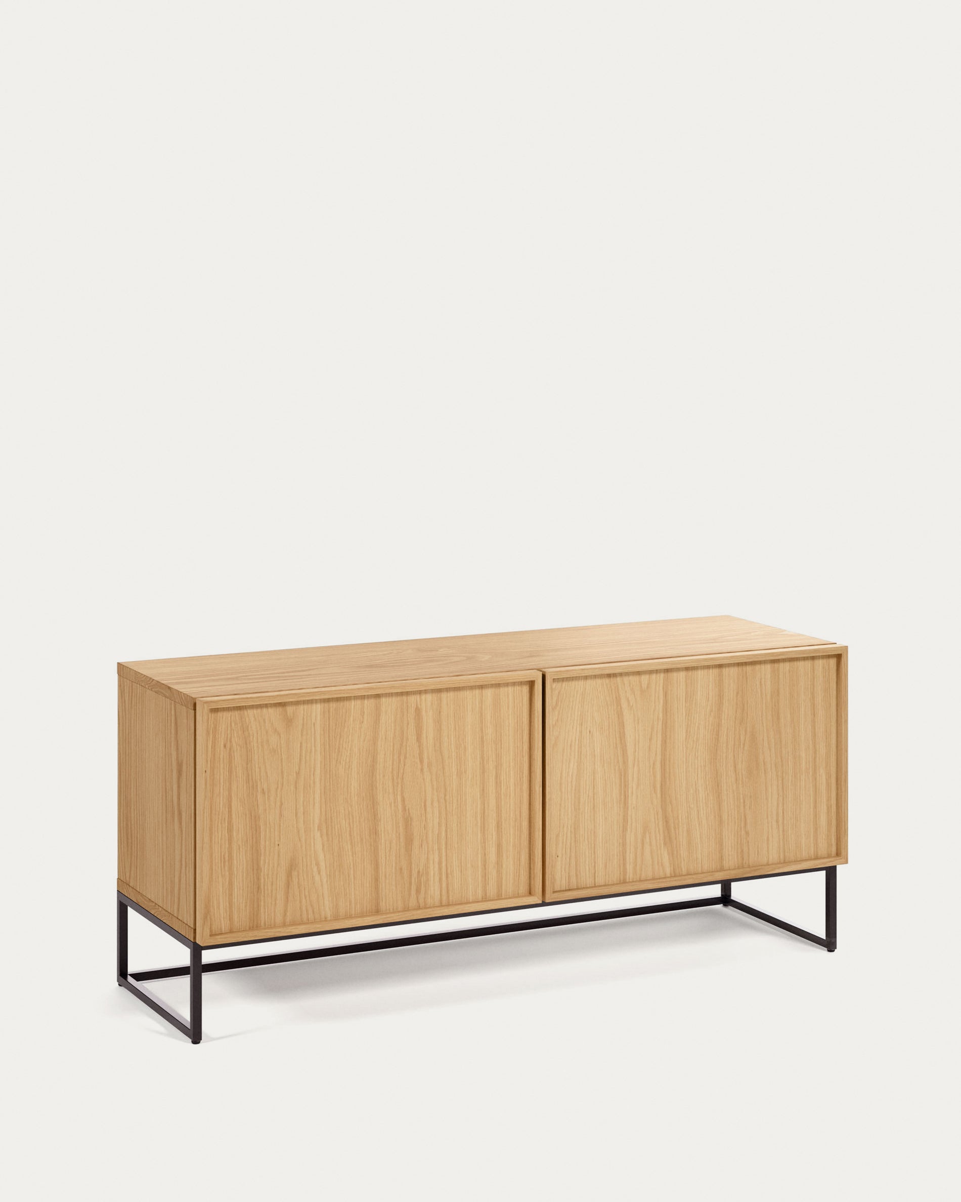 Taiana 2 door TV stand with oak veneer and steel frame in black finish, 112 x 51 cm - Product View
