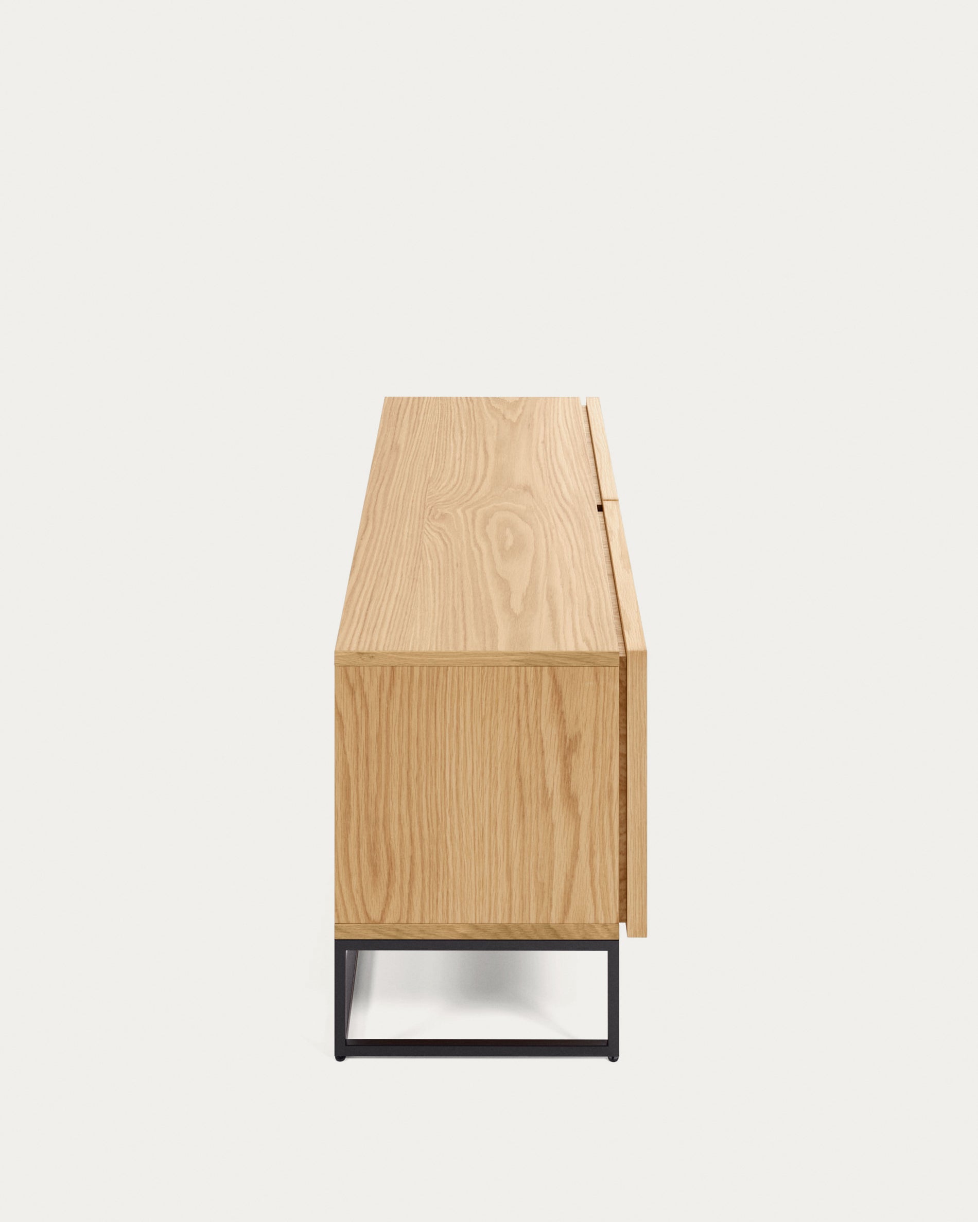 Taiana 2 door TV stand with oak veneer and steel frame in black finish, 112 x 51 cm - Product View