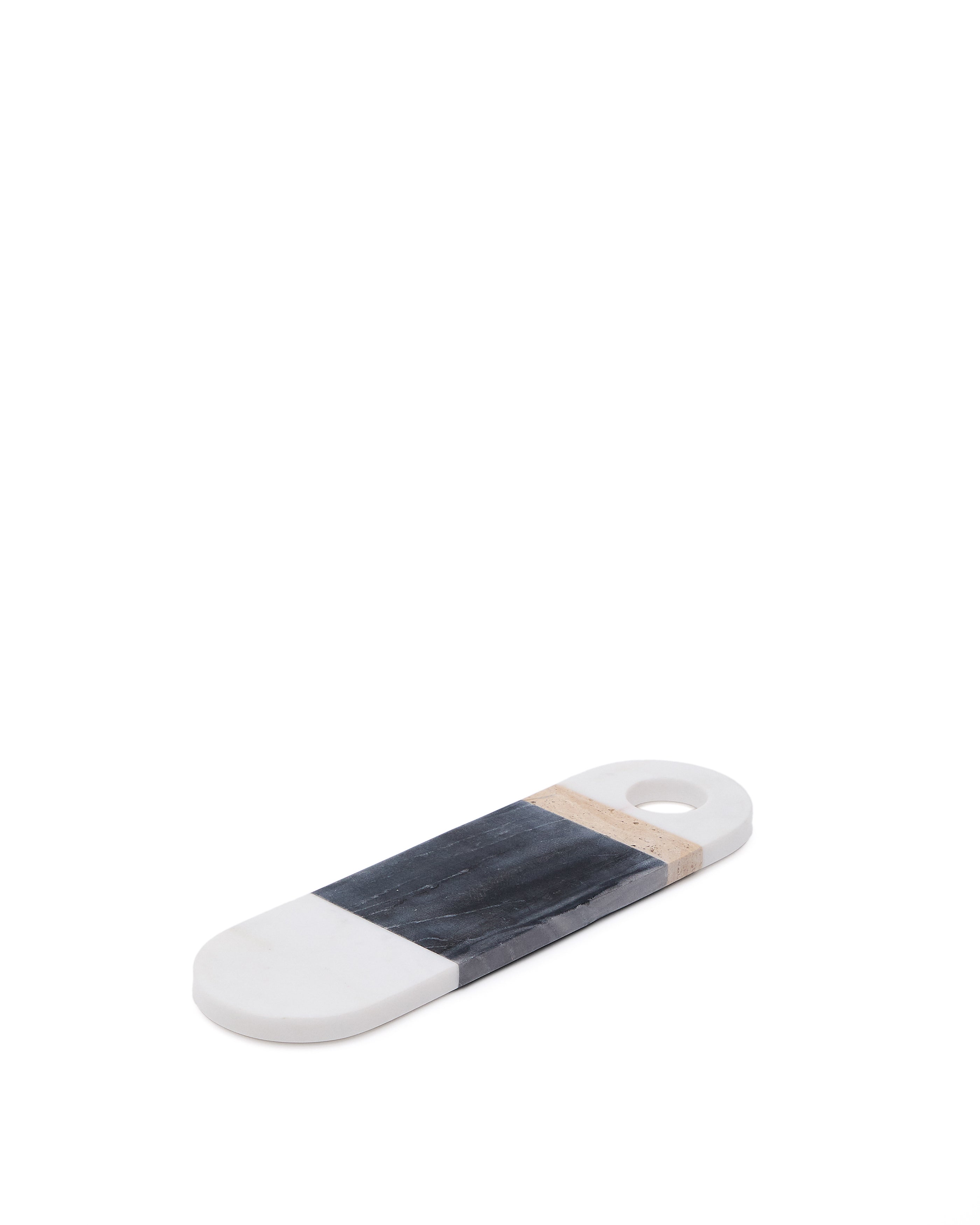 Nivol small serving board in black and white marble and travertine - Product Image