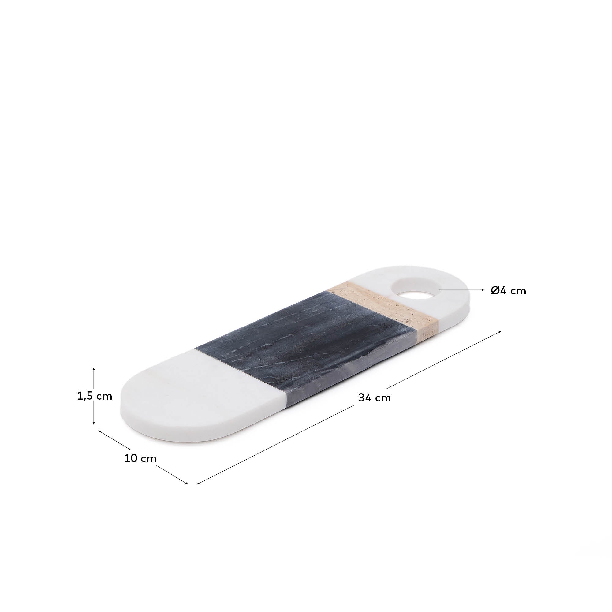 Nivol small serving board in black and white marble and travertine - Measurements