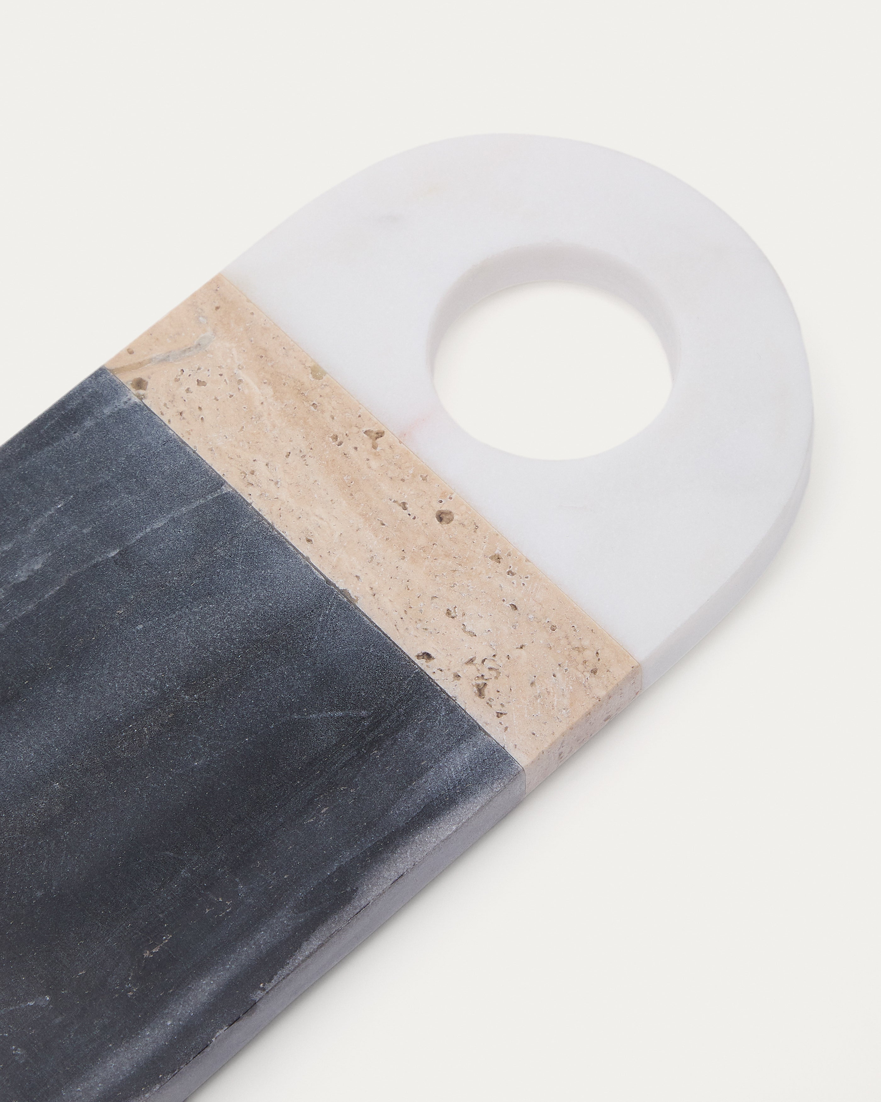 Nivol small serving board in black and white marble and travertine - Detail